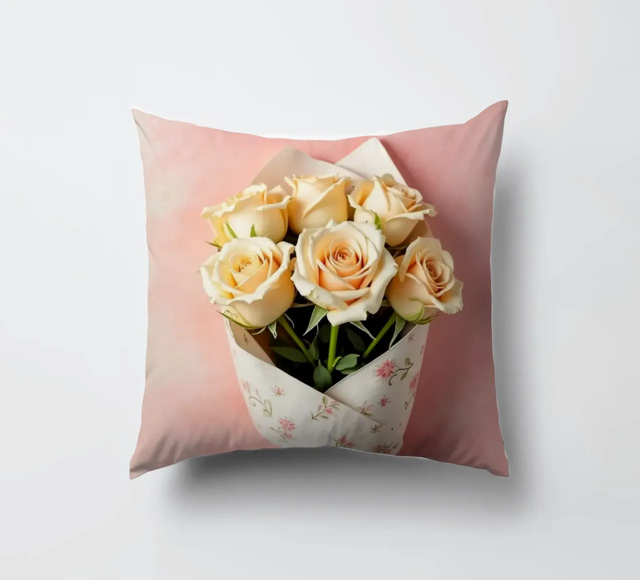 Bouquet di rose color pesca appena confezionato cuscino da DesignDoodle