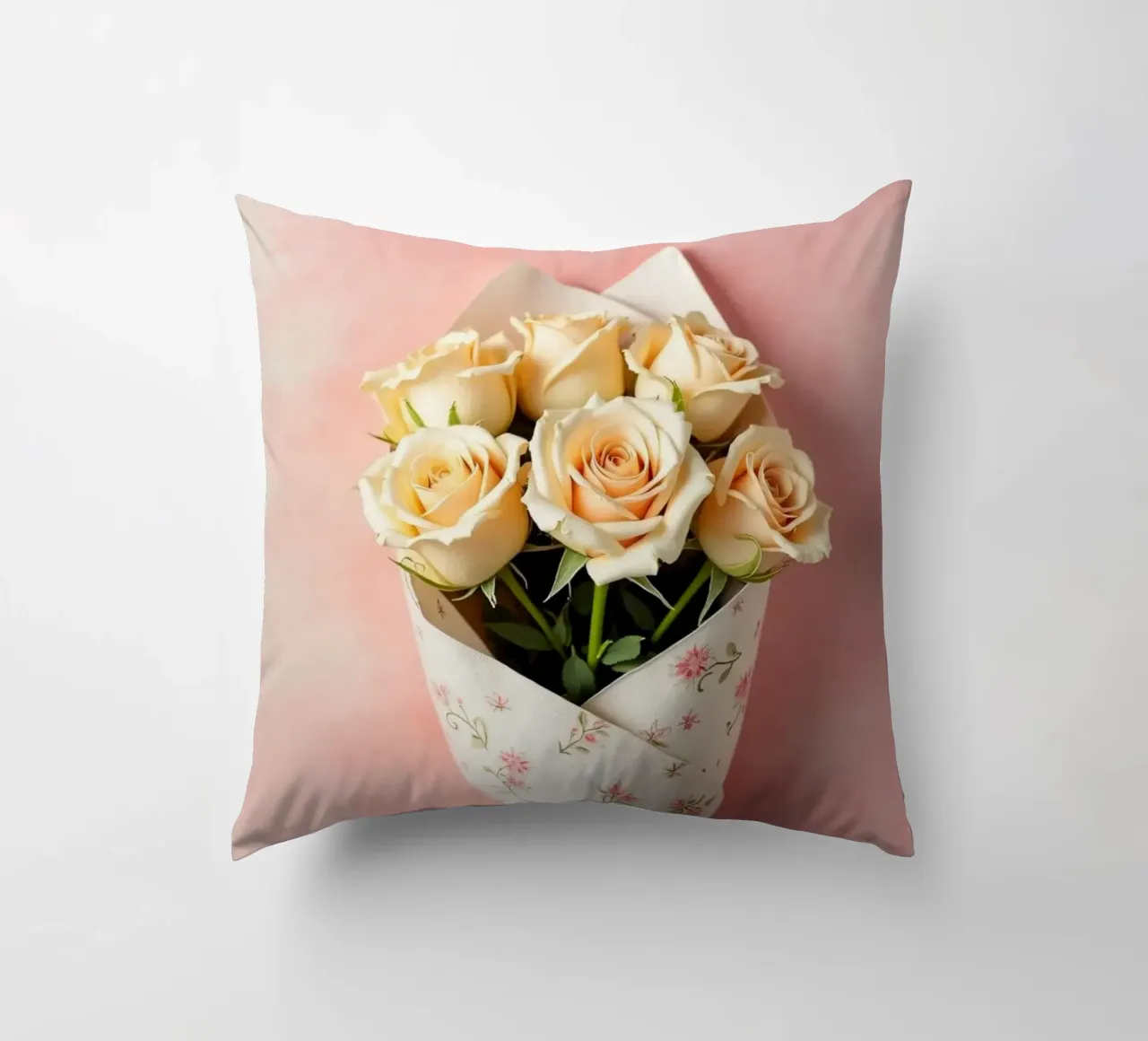 Bouquet di rose color pesca appena confezionato cuscino da DesignDoodle