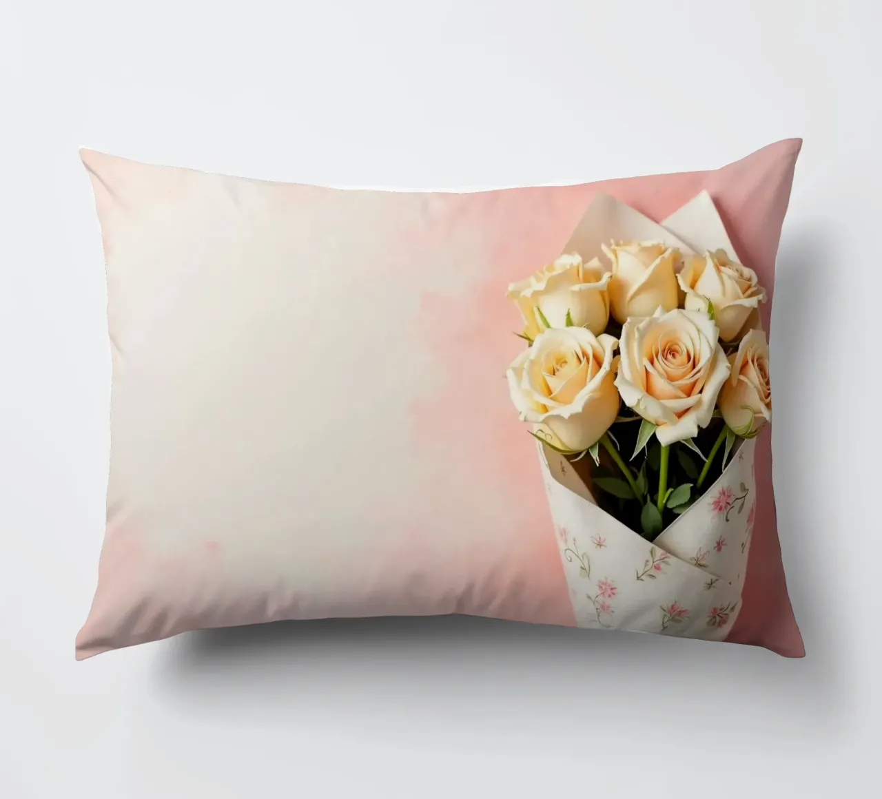 Bouquet di rose color pesca appena confezionato cuscino da DesignDoodle