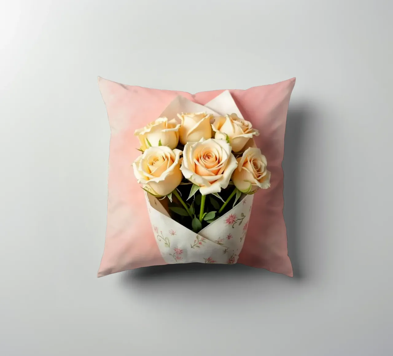 Bouquet di rose color pesca appena confezionato cuscino da DesignDoodle
