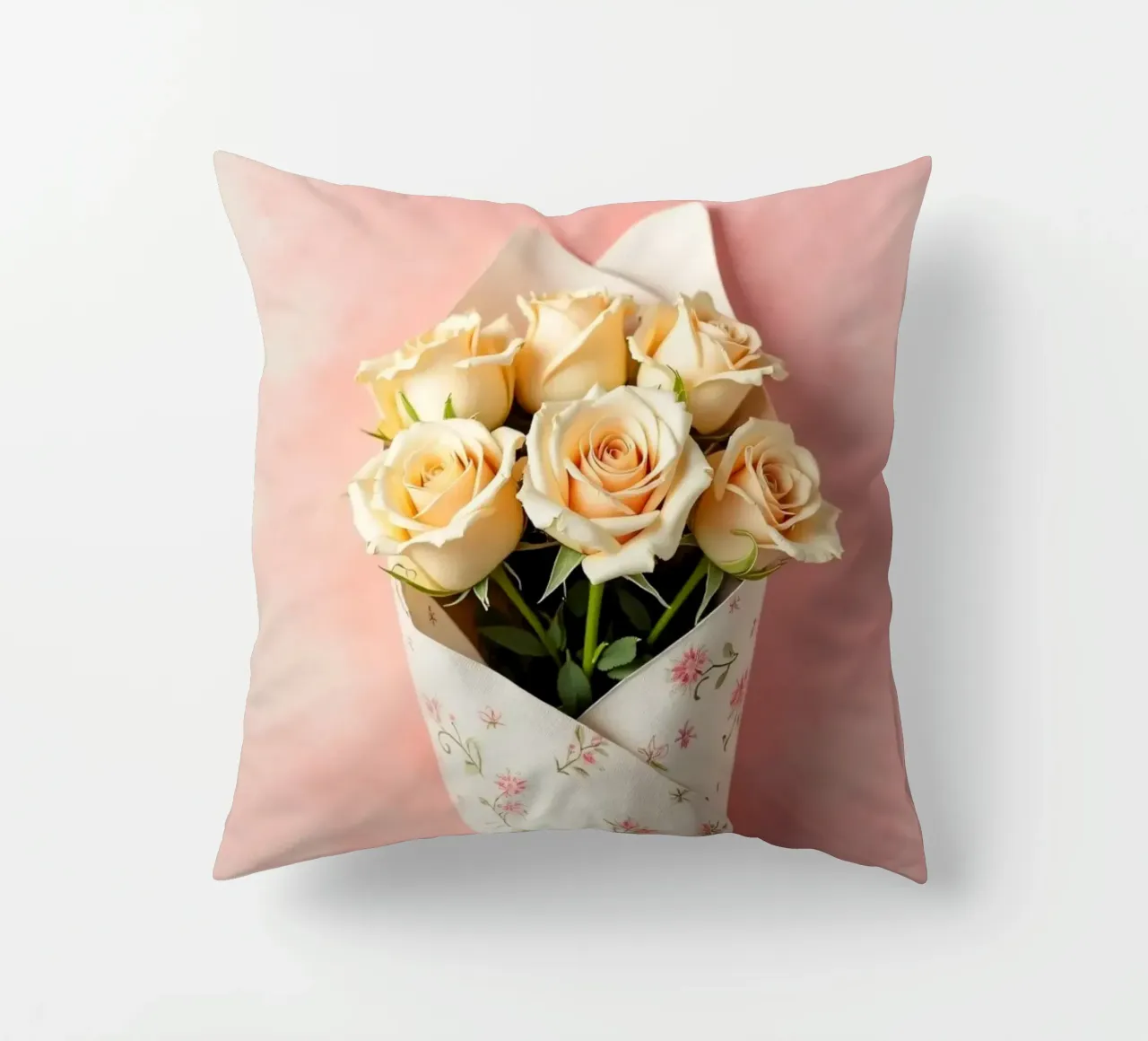 Bouquet di rose color pesca appena confezionato cuscino da DesignDoodle
