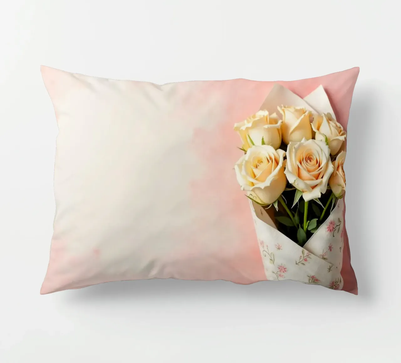Bouquet di rose color pesca appena confezionato cuscino da DesignDoodle