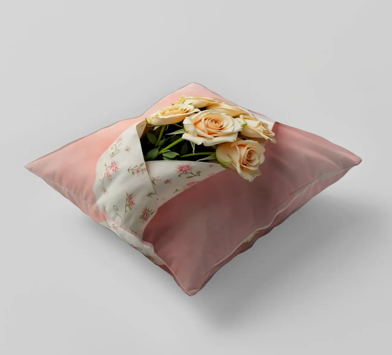 Bouquet di rose color pesca appena confezionato cuscino da DesignDoodle
