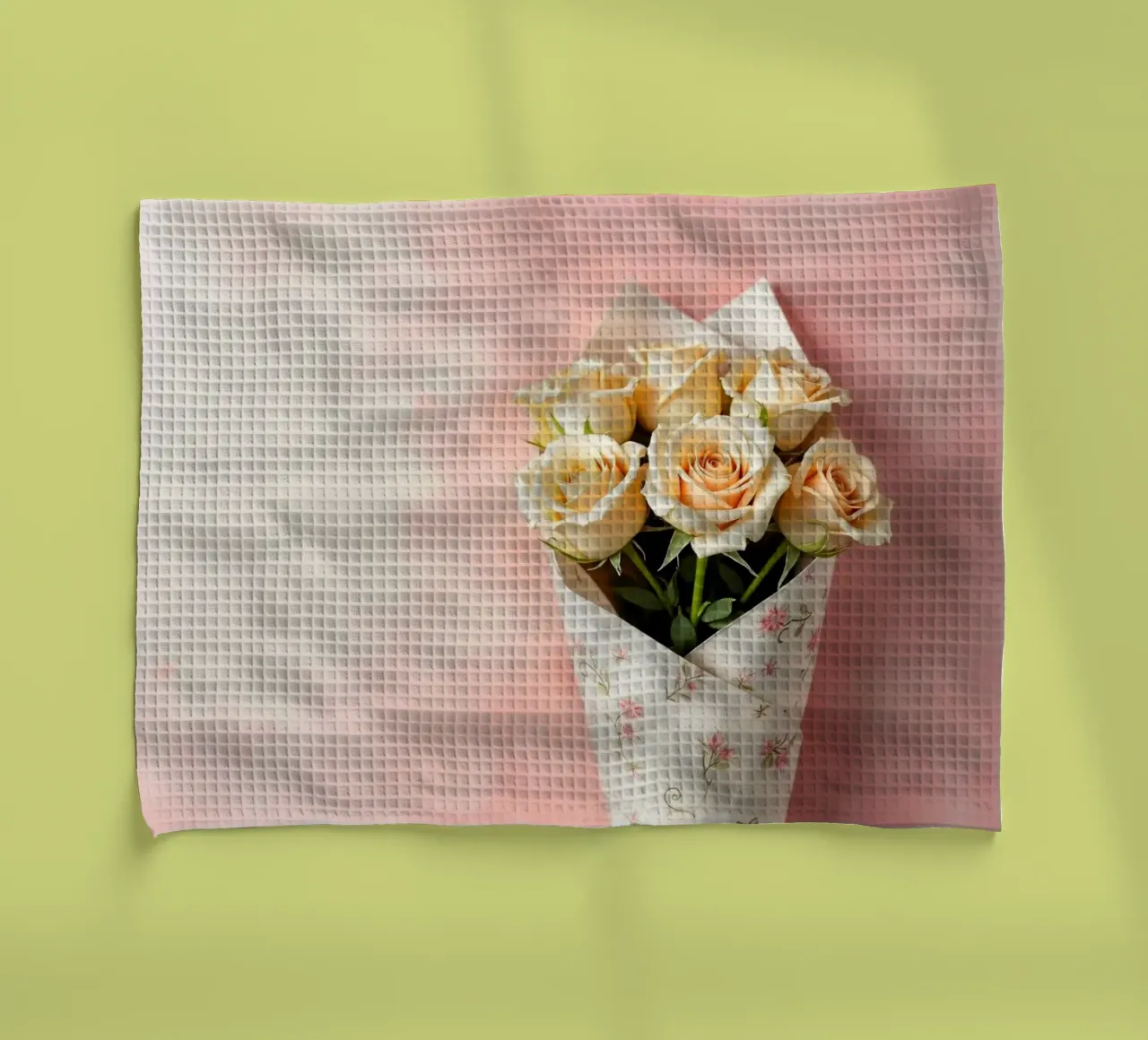 Bouquet di rose color pesca appena confezionato canovaccio da cucina da DesignDoodle