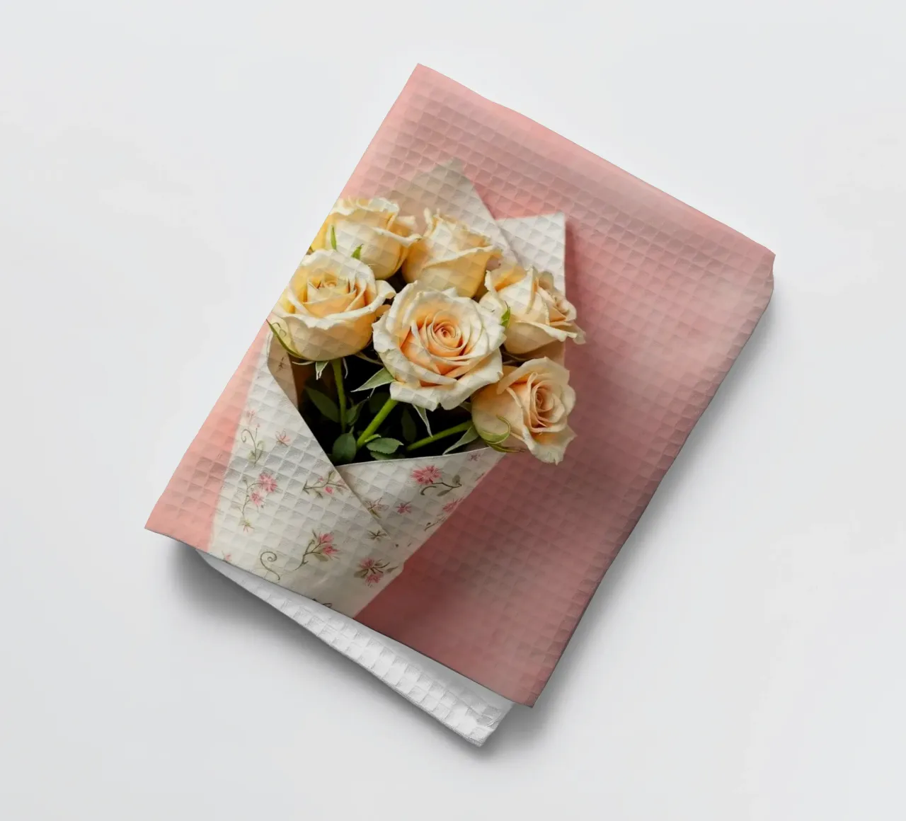 Bouquet di rose color pesca appena confezionato canovaccio da cucina da DesignDoodle