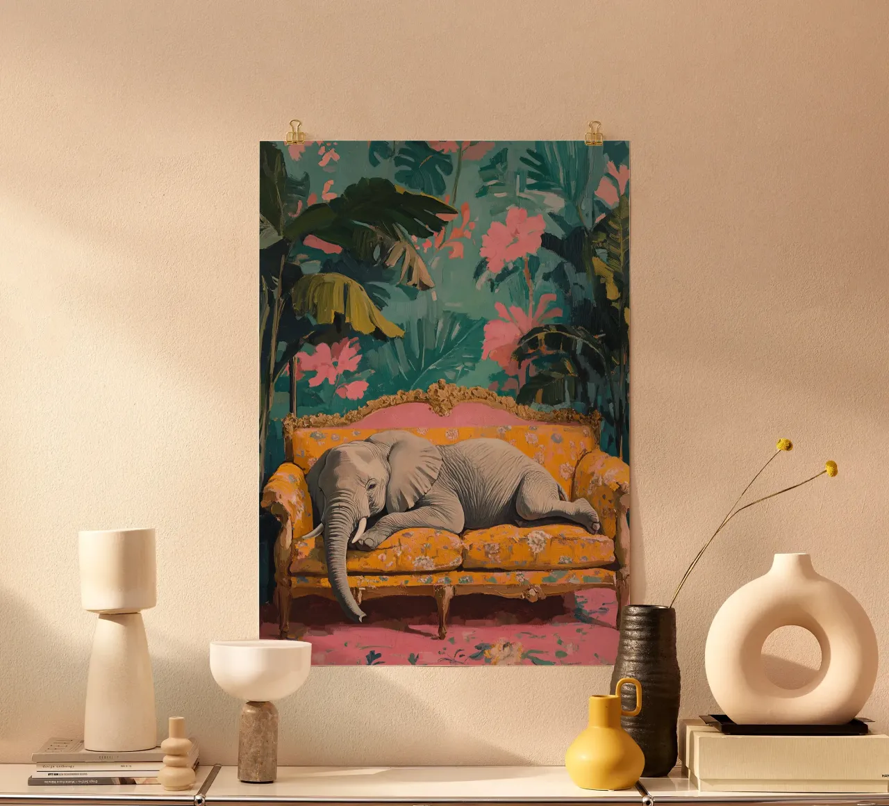 Eléphant : une heure de géant confortable poster de Nikis Art Studio