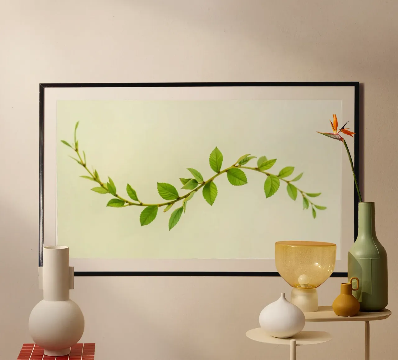 Ramo verde fresco con foglie vivaci su sfondo chiaro poster da DesignDoodle