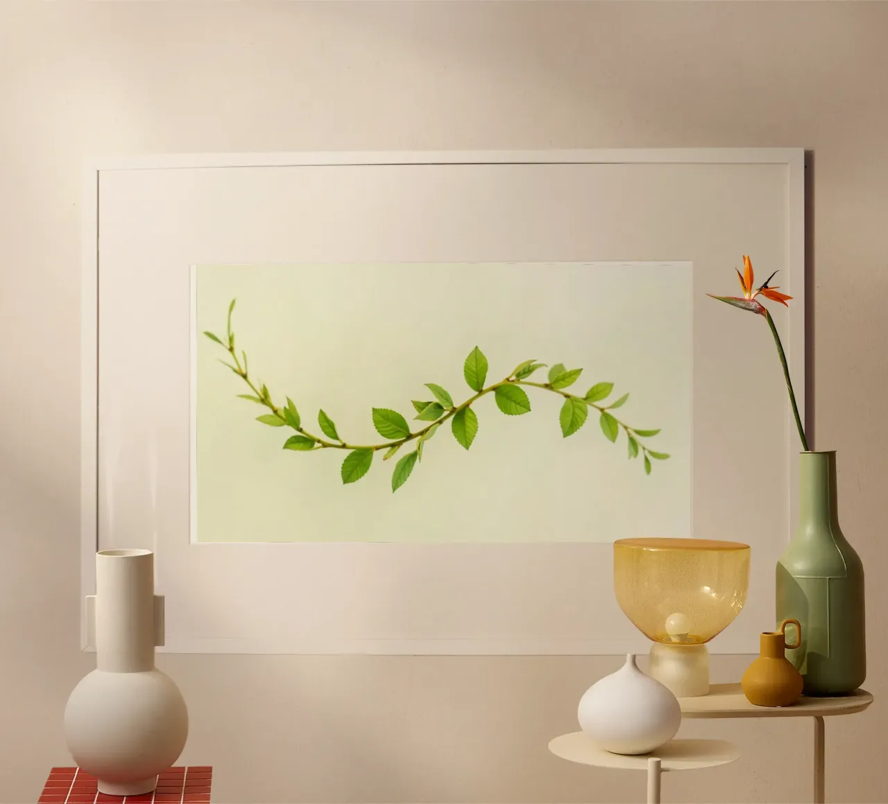 Ramo verde fresco con foglie vivaci su sfondo chiaro poster da DesignDoodle