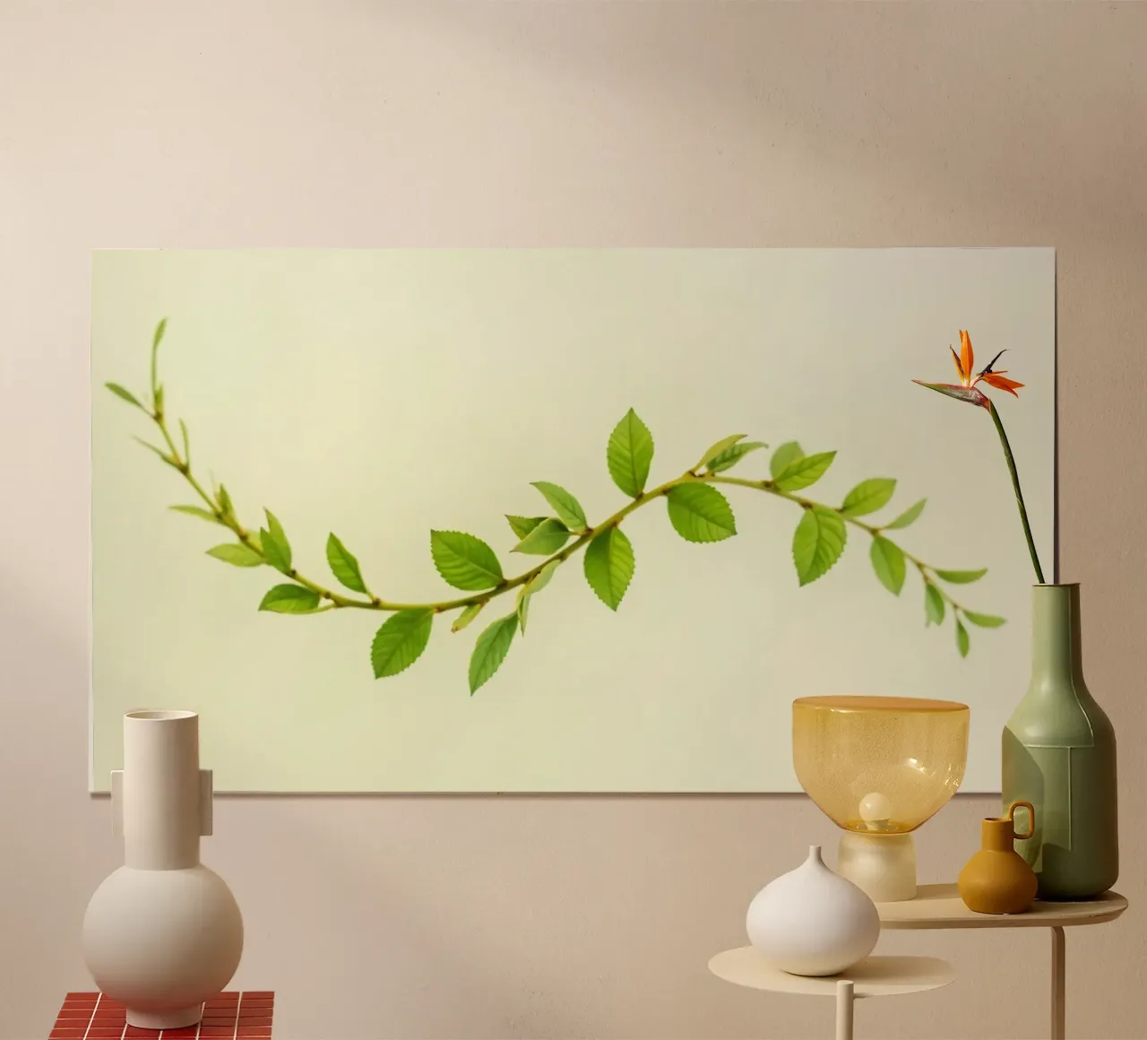 Ramo verde fresco con foglie vivaci su sfondo chiaro poster da DesignDoodle