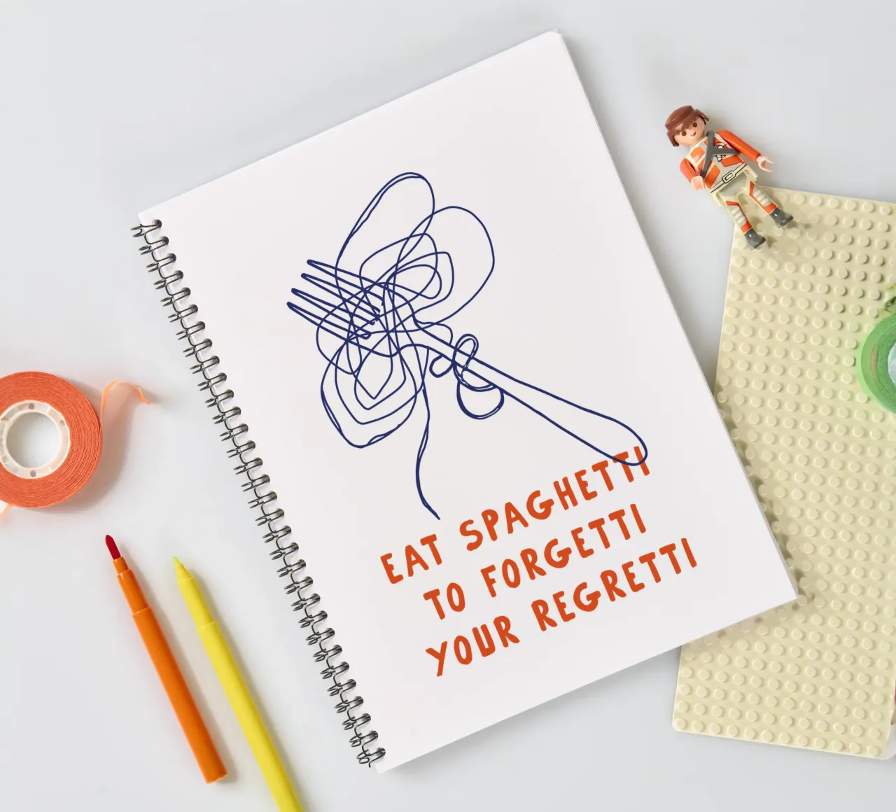 Eat Spaghetti to Forgetti Your Regretti Kitchen Decor spiral notebook by THE MOTIVATED TYPE