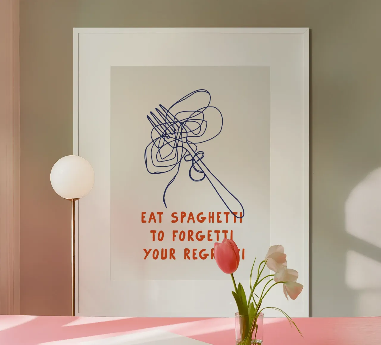 Essen Sie Spaghetti, um Ihre Regretti-Kücheneinrichtung zu vergessen Poster von THE MOTIVATED TYPE