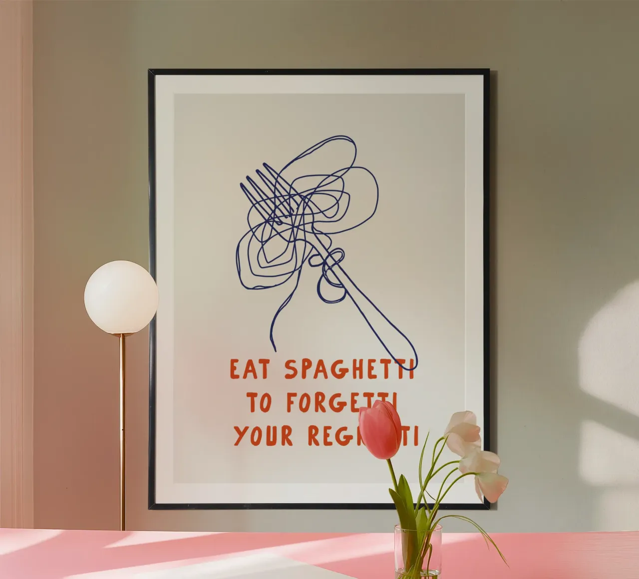 Essen Sie Spaghetti, um Ihre Regretti-Kücheneinrichtung zu vergessen Poster von THE MOTIVATED TYPE