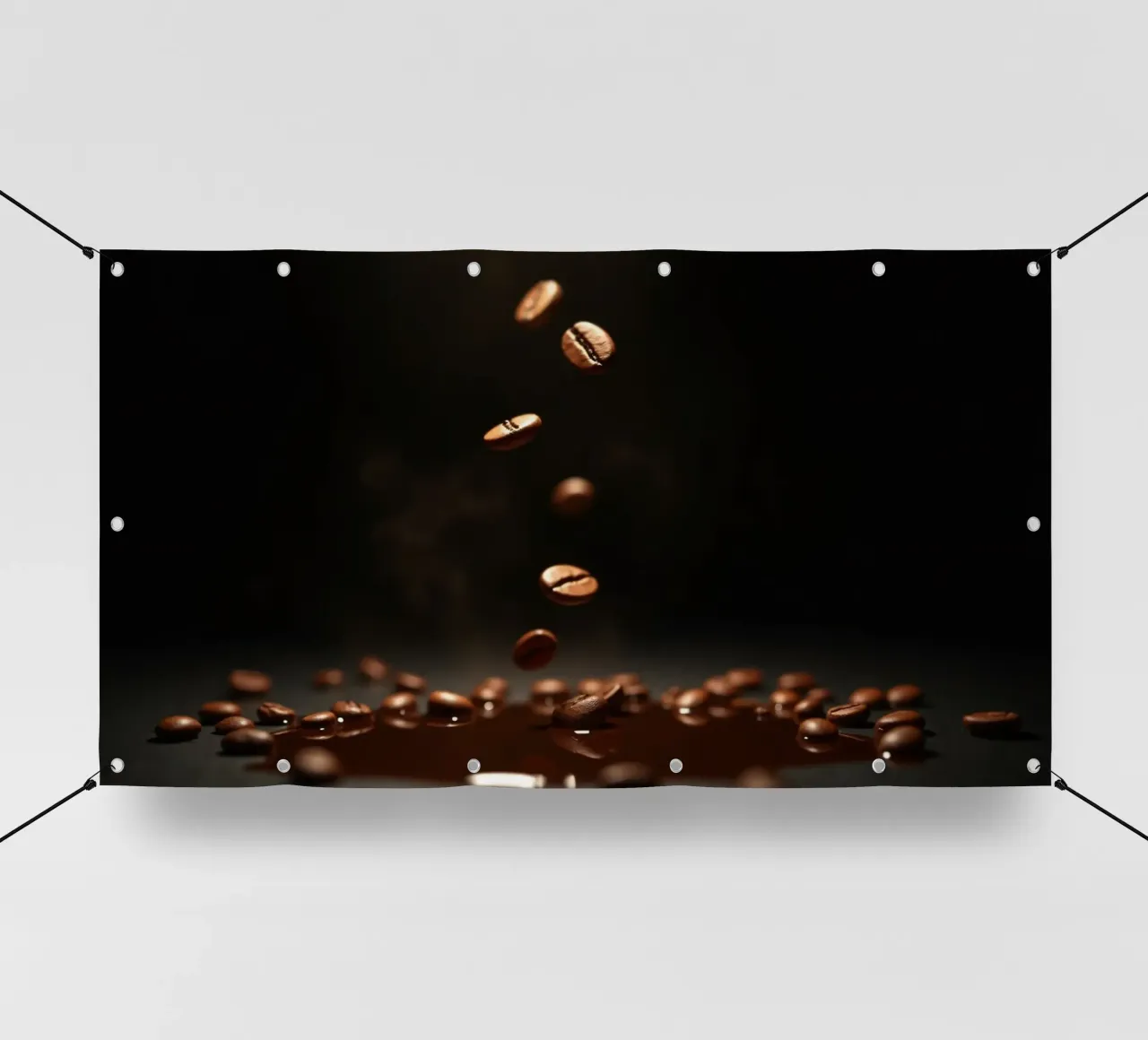 Chicchi di caffè che cadono con grazia sopra una pozza di caffè fresco telo in pvc da DesignDoodle