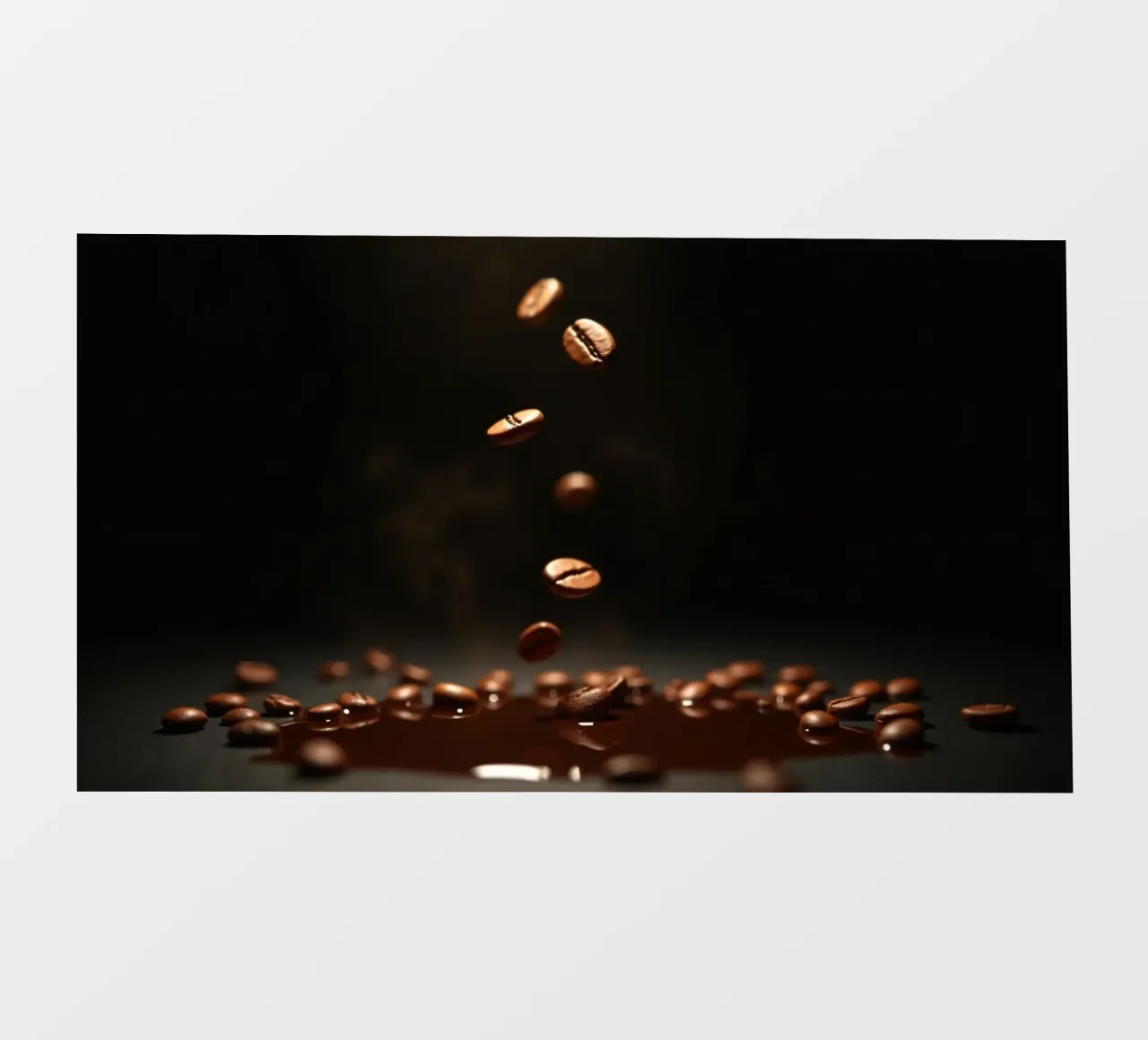 Chicchi di caffè che cadono con grazia sopra una pozza di caffè fresco telo in pvc da DesignDoodle