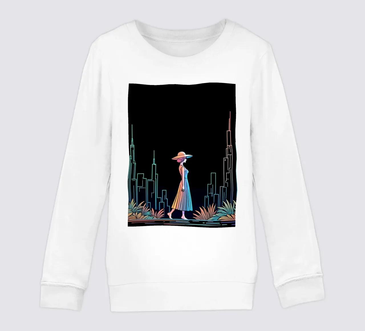 Silhouette colorata di una città con una donna che cammina tra le piante felpa bambino da DesignDoodle