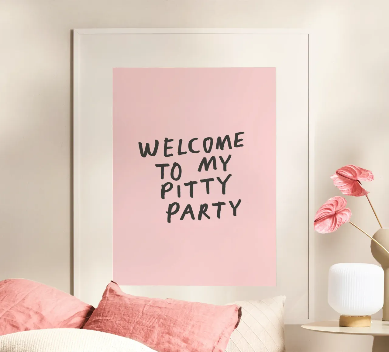 Welcome to My Pitty Party Stampa tipografica divertente in rosa poster con telaio in alluminio da THE MOTIVATED TYPE