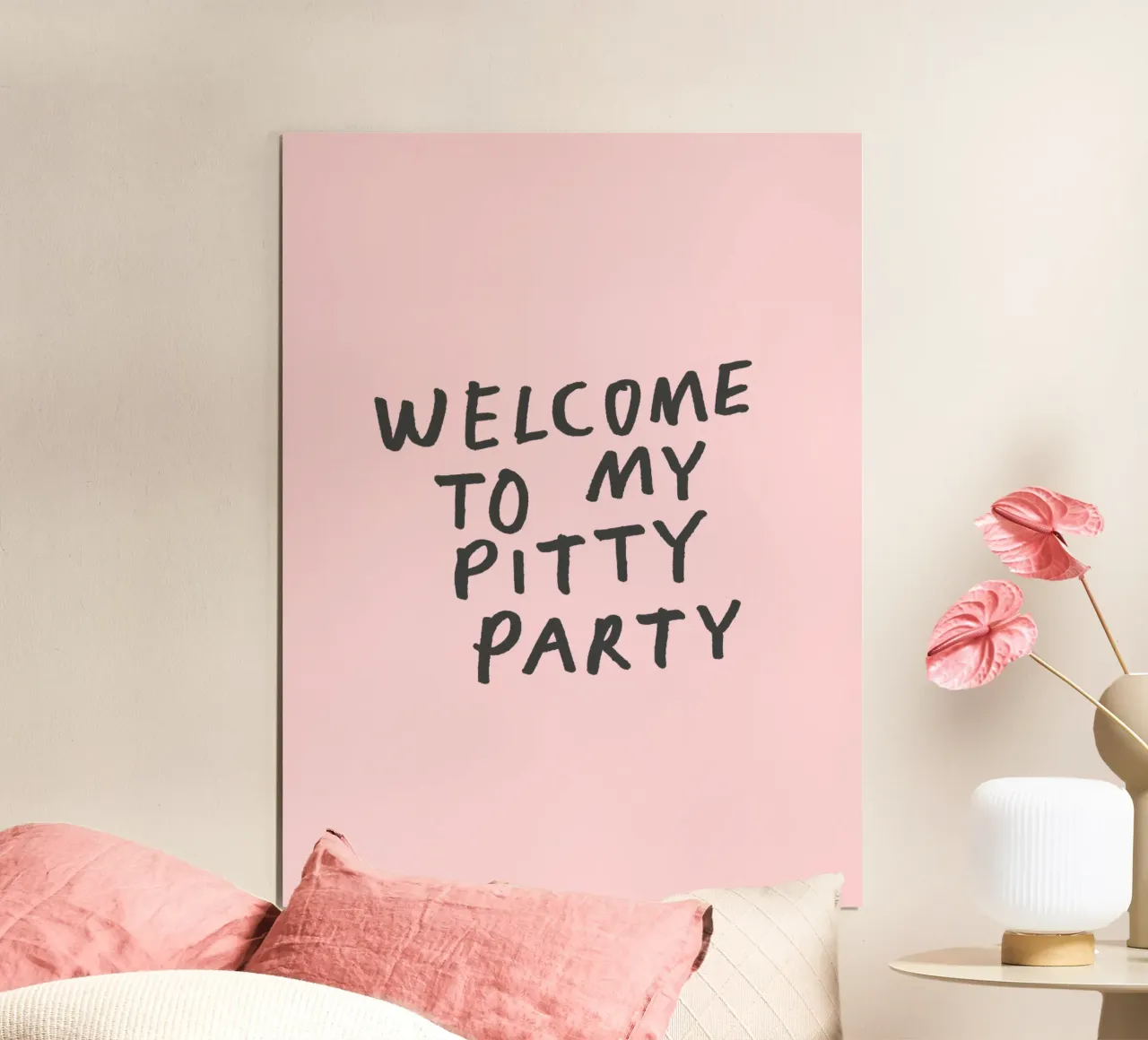 Welcome to My Pitty Party Stampa tipografica divertente in rosa poster con telaio in alluminio da THE MOTIVATED TYPE