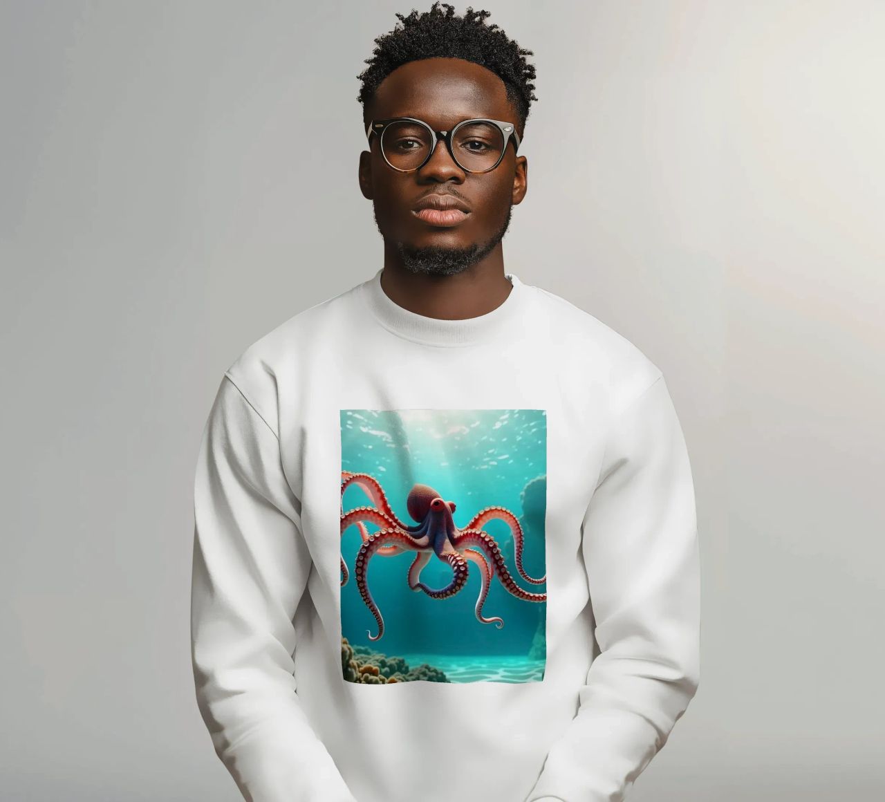 pieuvre nageant gracieusement dans un récif corallien sweat de DesignDoodle