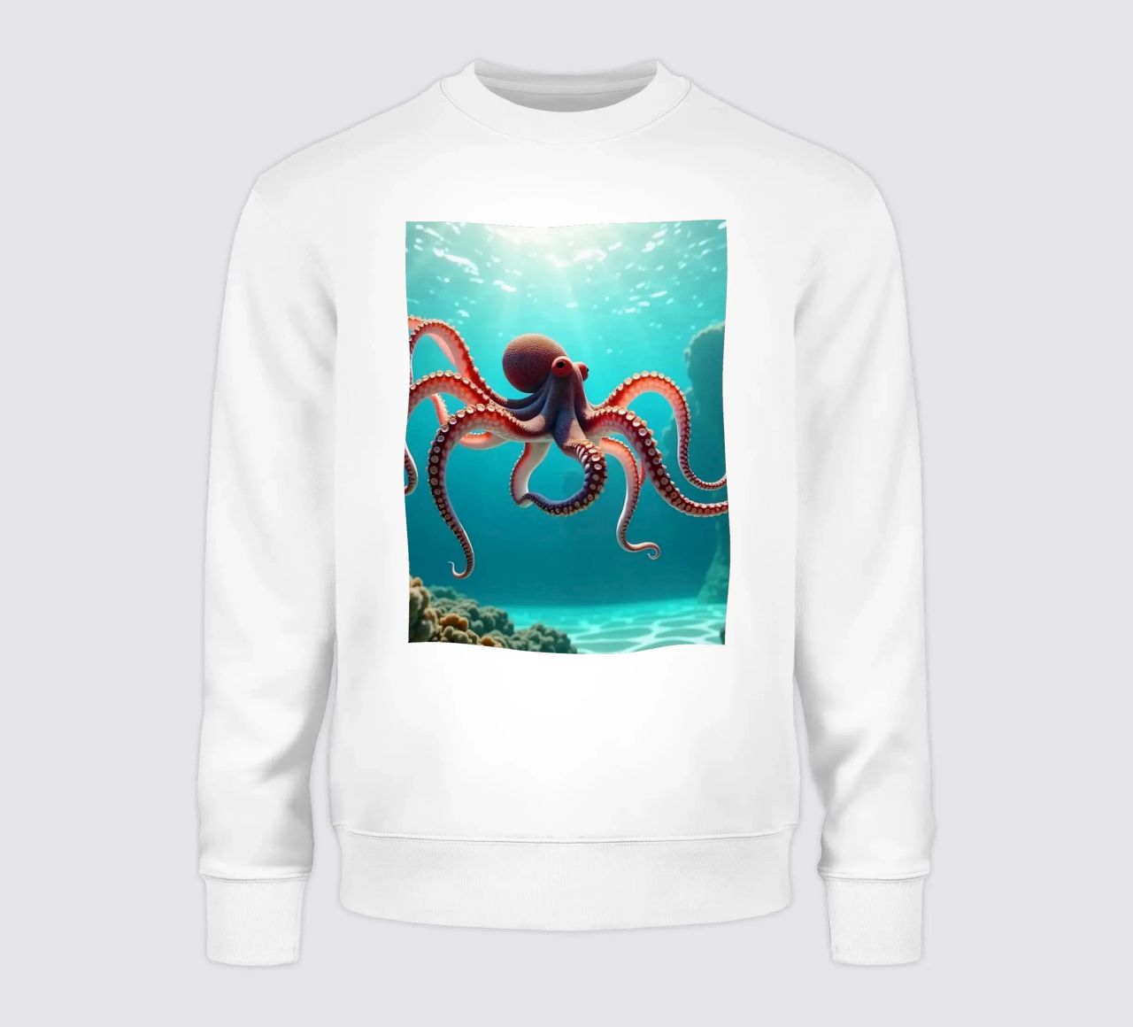 pieuvre nageant gracieusement dans un récif corallien sweat de DesignDoodle