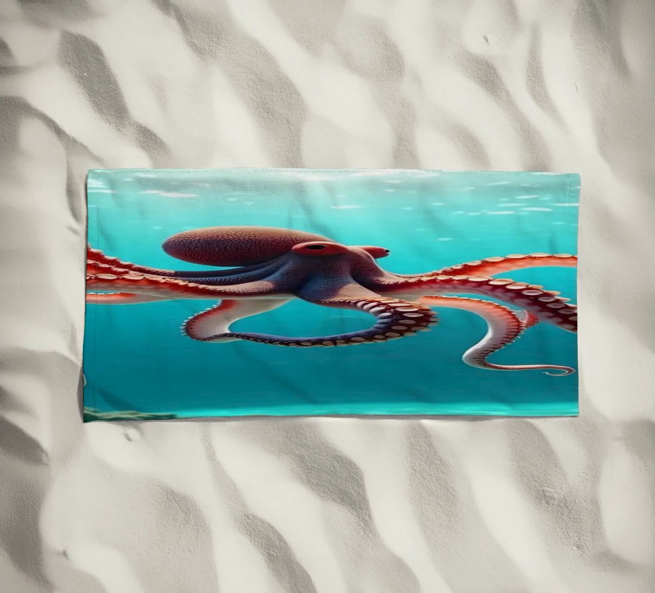 pieuvre nageant gracieusement dans un récif corallien serviette de plage de DesignDoodle