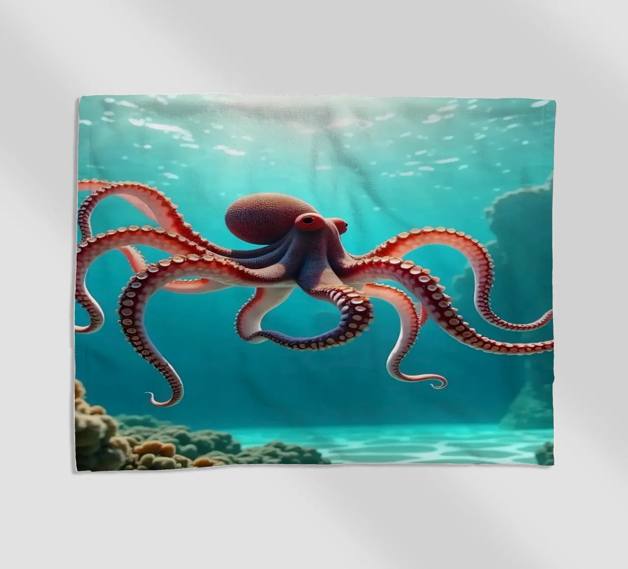 polpo che nuota con grazia nella barriera corallina telo mare da DesignDoodle