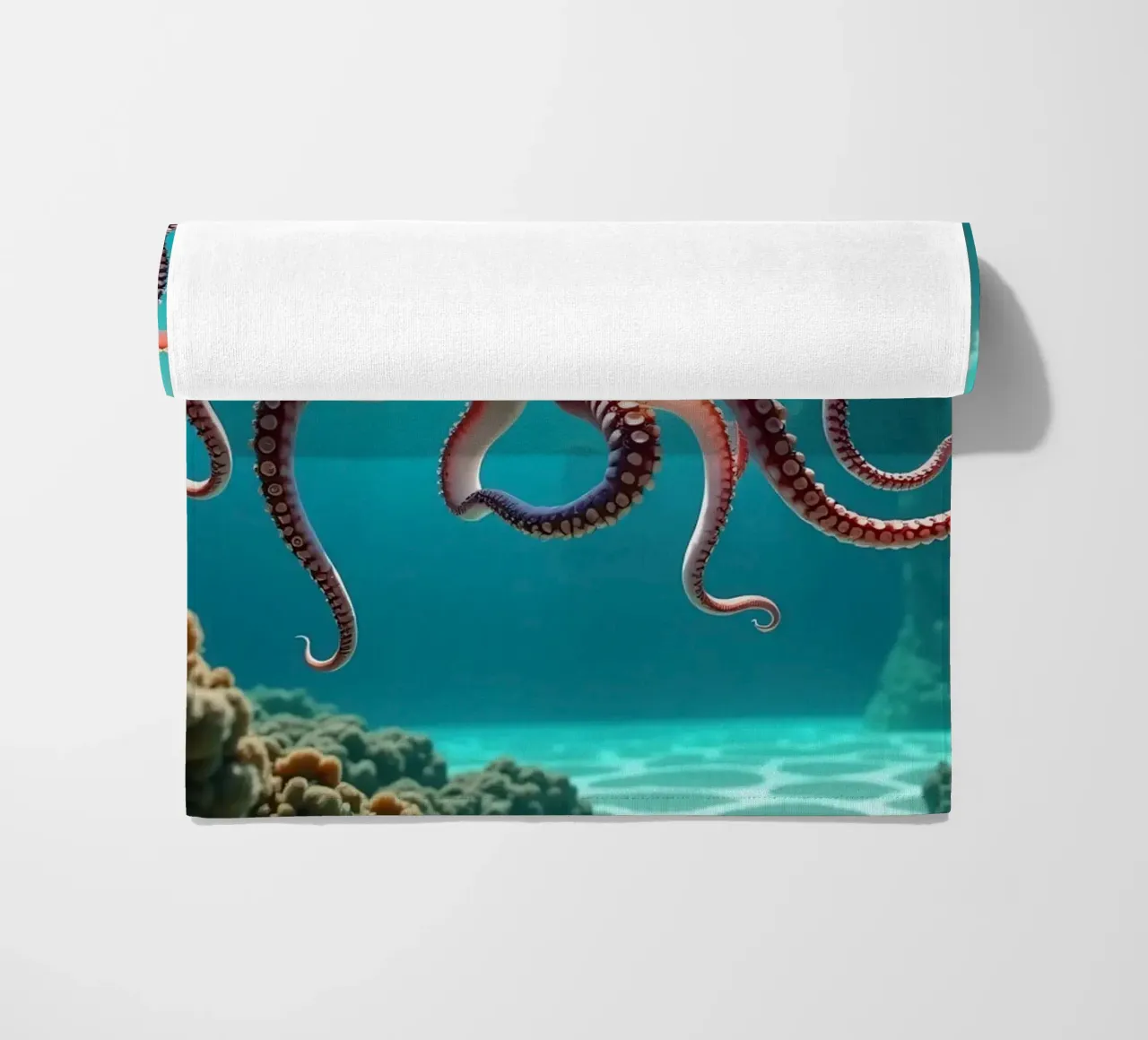 polpo che nuota con grazia nella barriera corallina telo mare da DesignDoodle