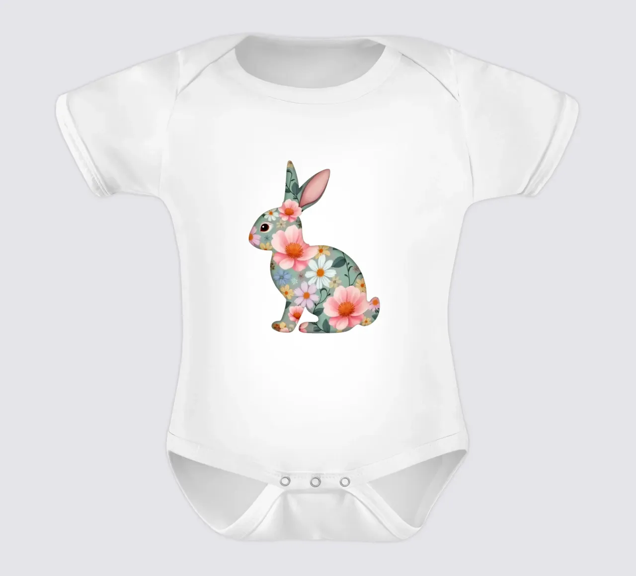 Conejo con estampado floral en medio de una flor primaveral body de bebé de DesignDoodle