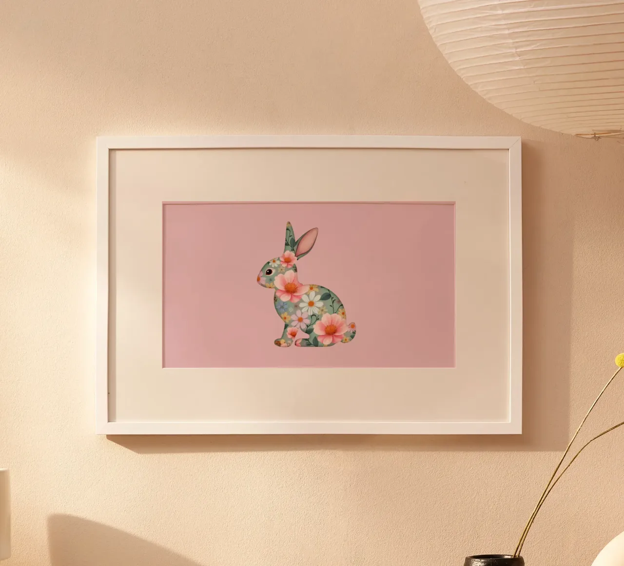 Floral patterned rabbit gracefully amidst spring flower hahnemühle by DesignDoodle