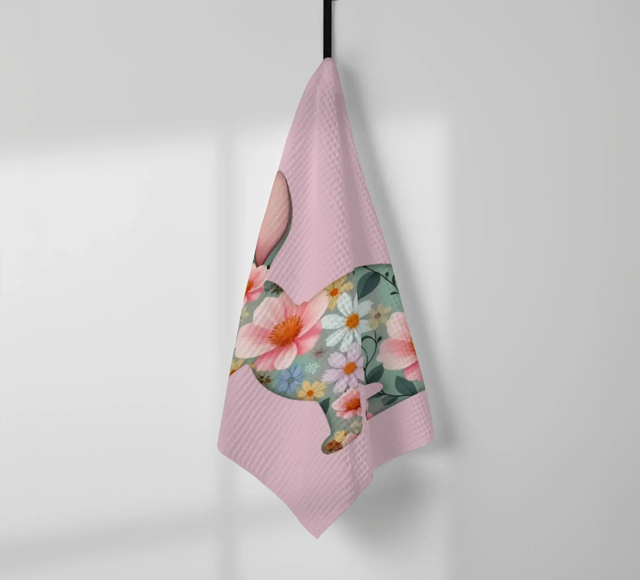 Floral patterned rabbit gracefully amidst spring flower tea towel by DesignDoodle