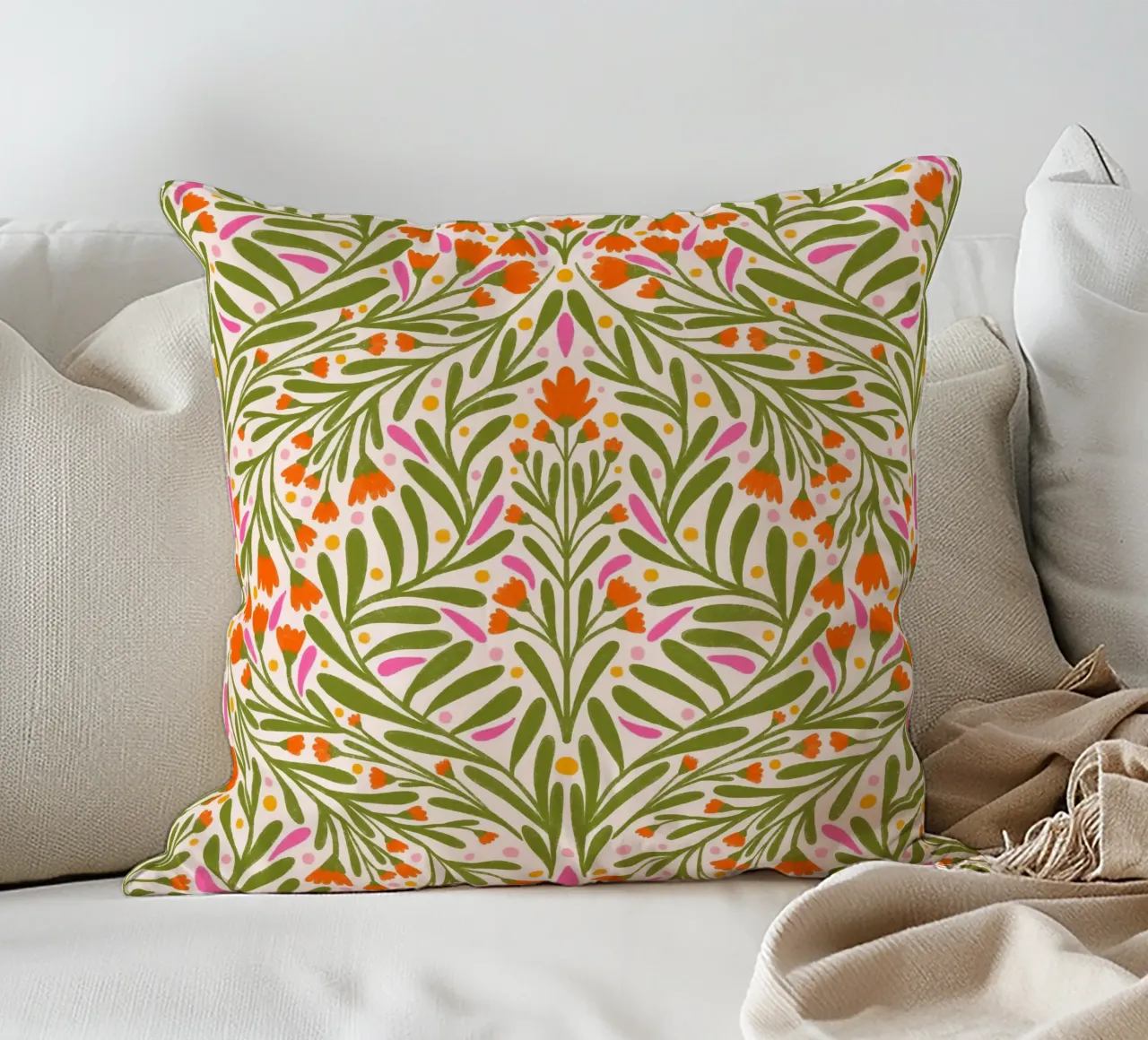Spring flowers pattern decorative cushion by Wackapacka