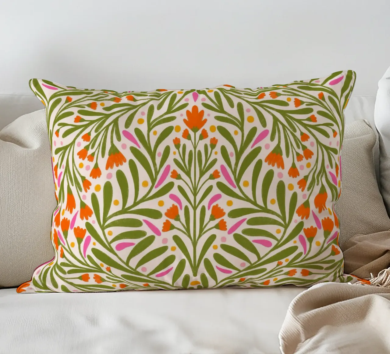 Spring flowers pattern decorative cushion by Wackapacka