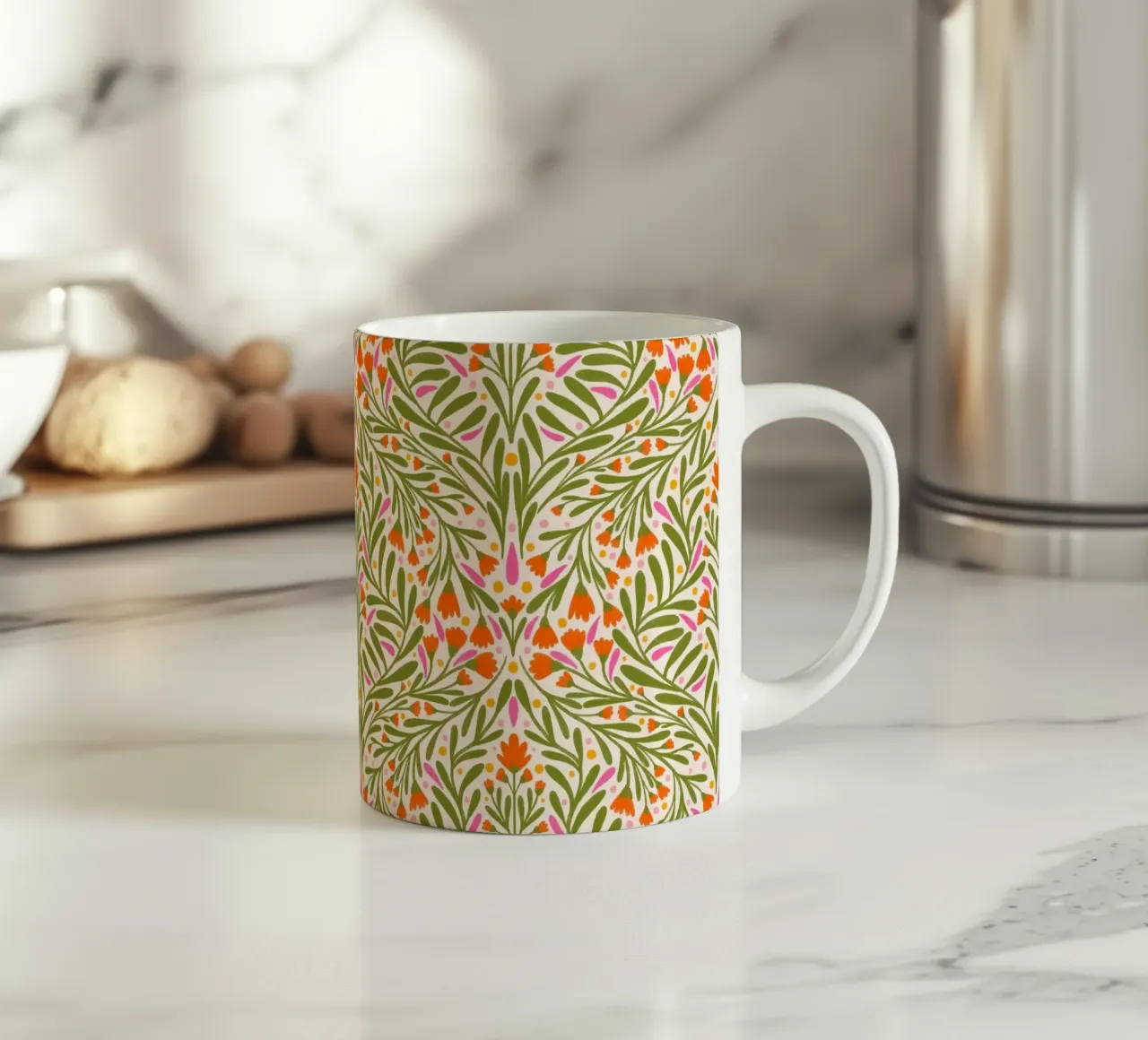 Spring flowers pattern ceramic mug by Wackapacka