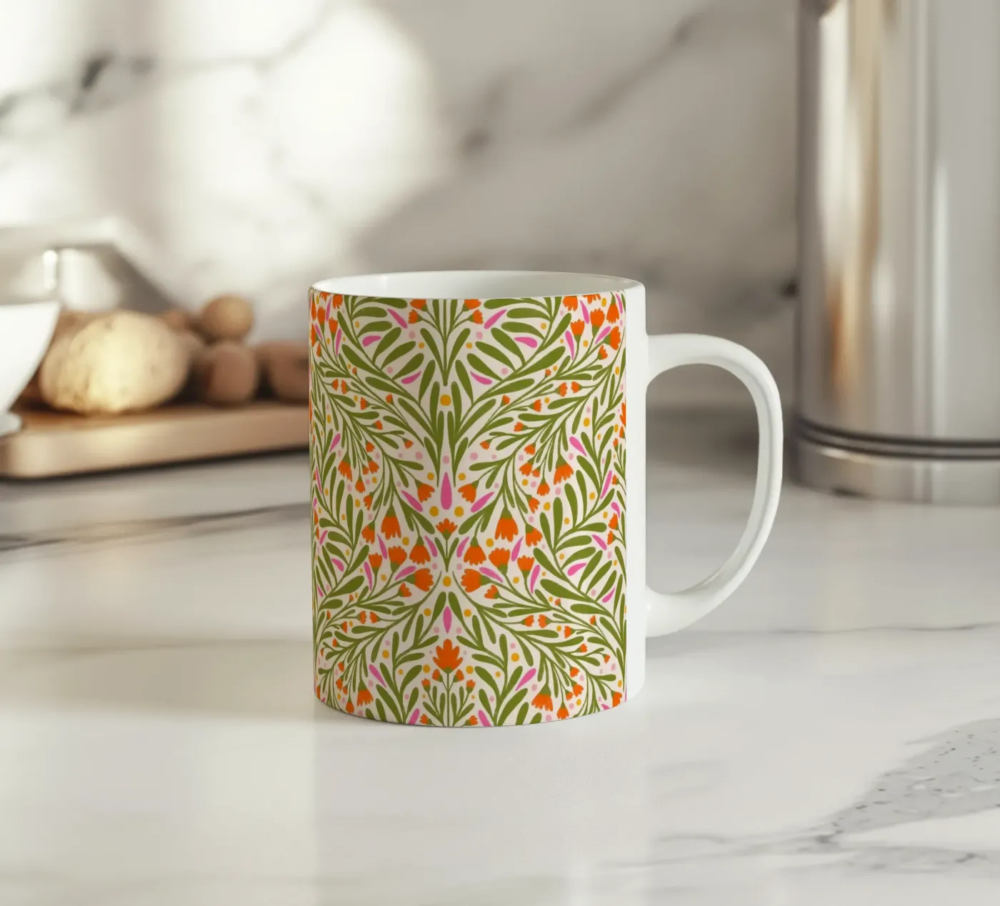 Spring flowers pattern ceramic mug by Wackapacka