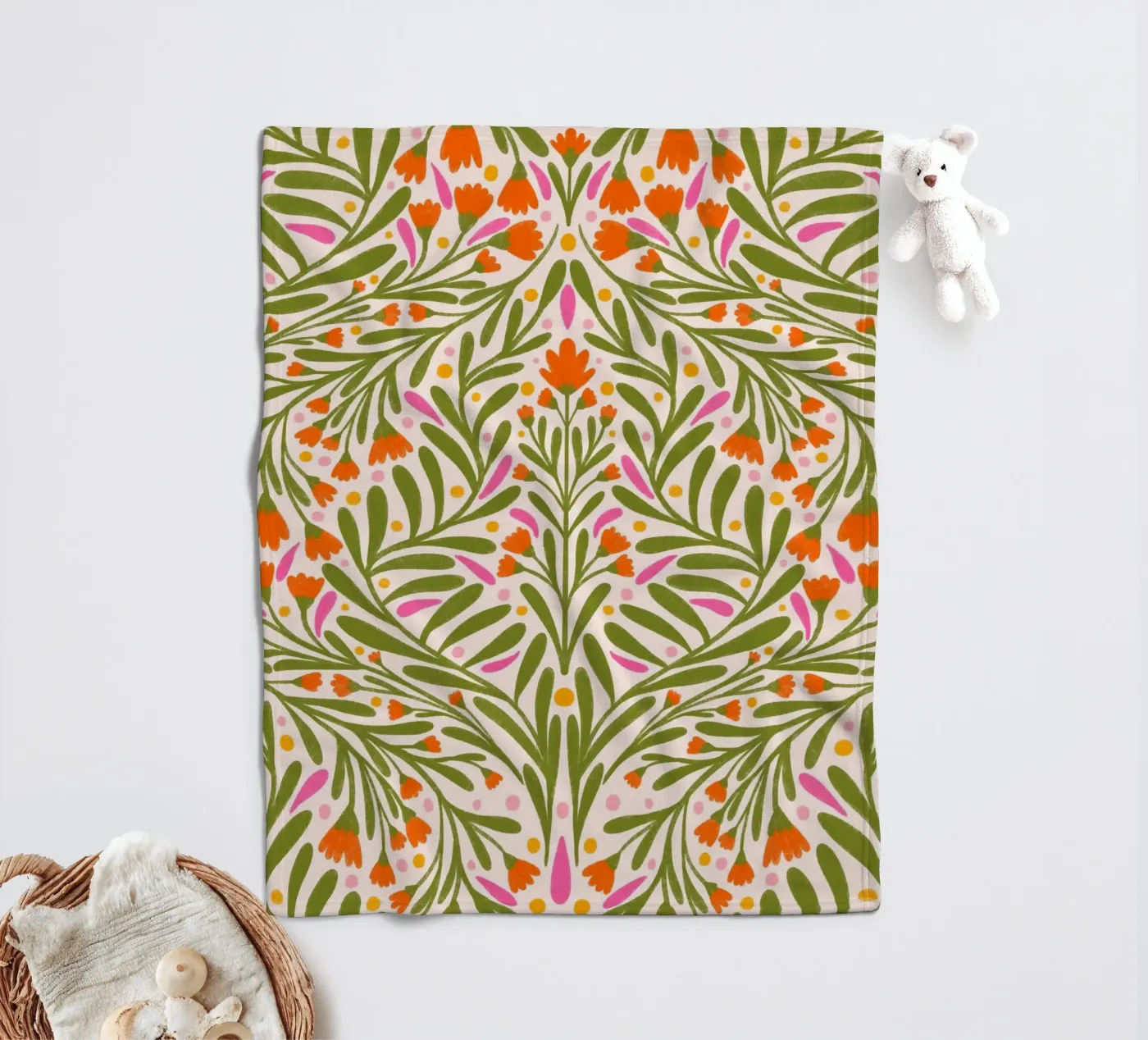 Spring flowers pattern fleece blanket by Wackapacka