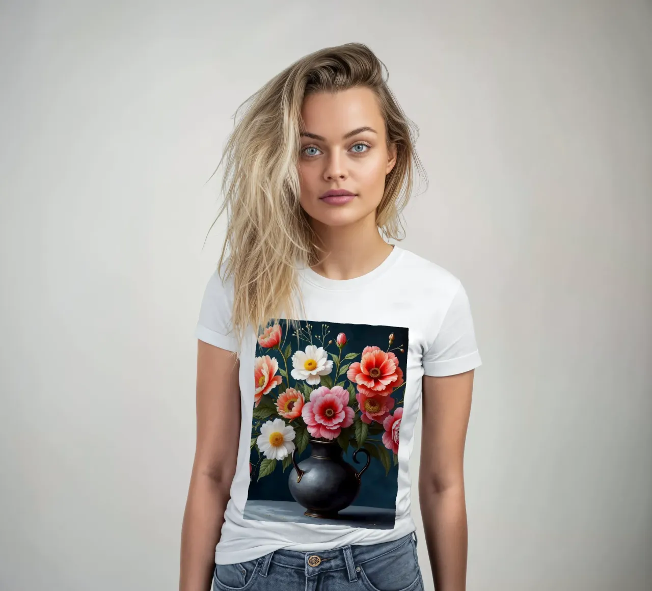 Bellissima composizione di fiori colorati in un vaso nero t-shirt da donna da DesignDoodle