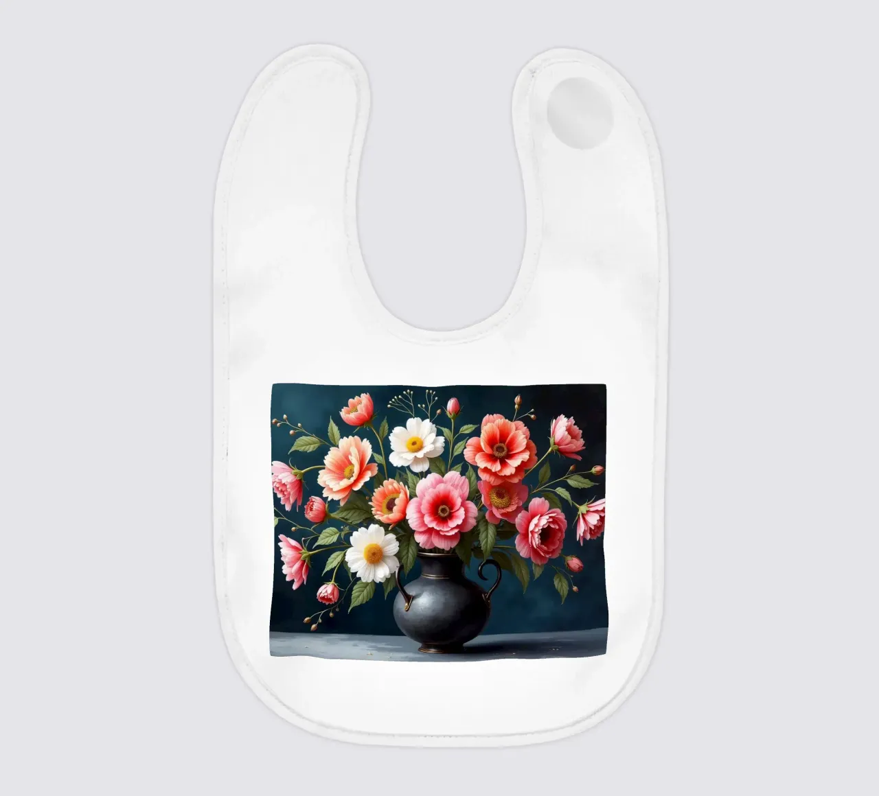 Bellissima composizione di fiori colorati in un vaso nero bavaglino da DesignDoodle