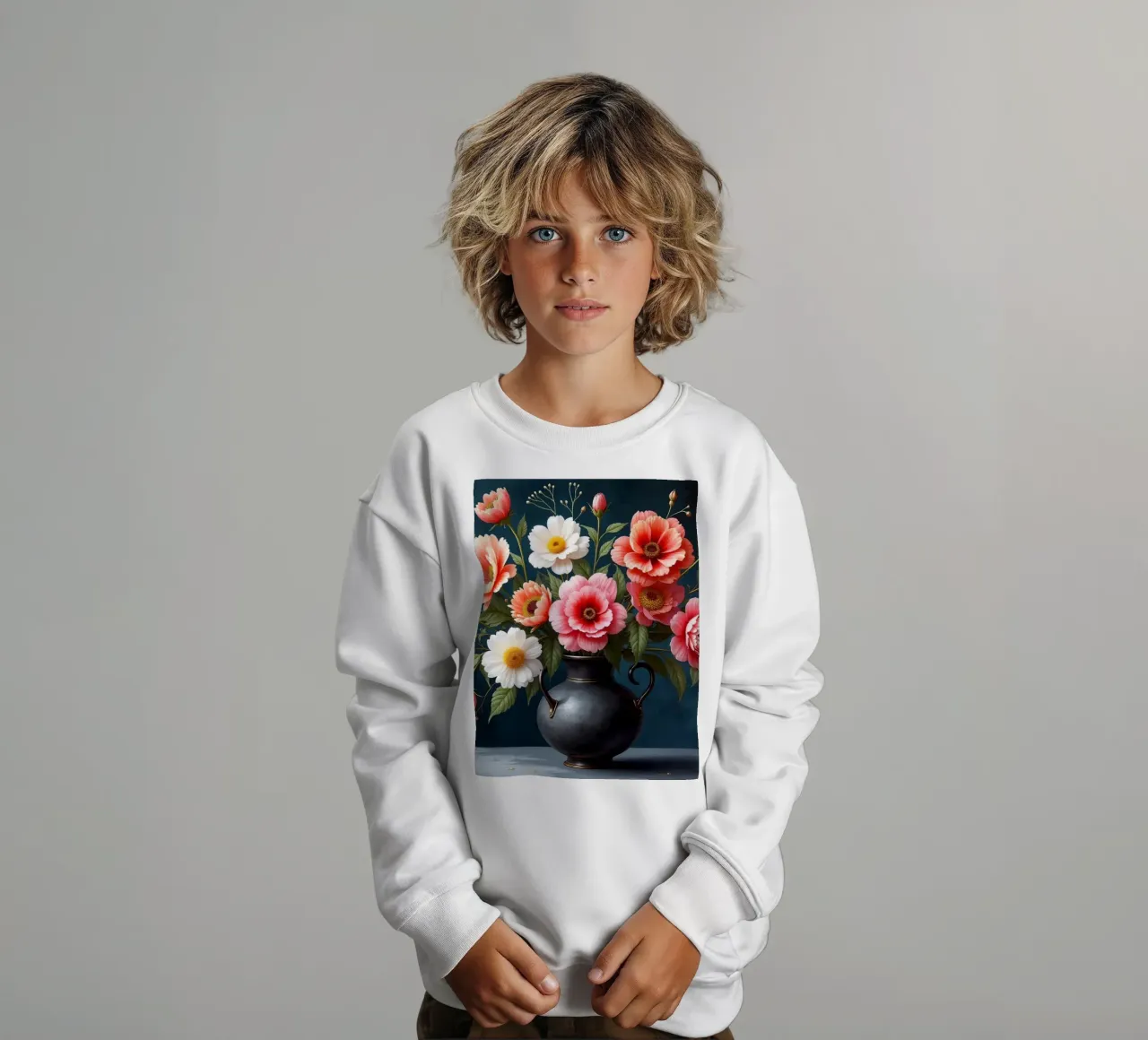 Bellissima composizione di fiori colorati in un vaso nero felpa bambino da DesignDoodle