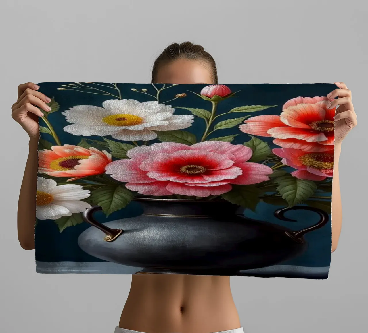 Bellissima composizione di fiori colorati in un vaso nero asciugamano da bagno da DesignDoodle