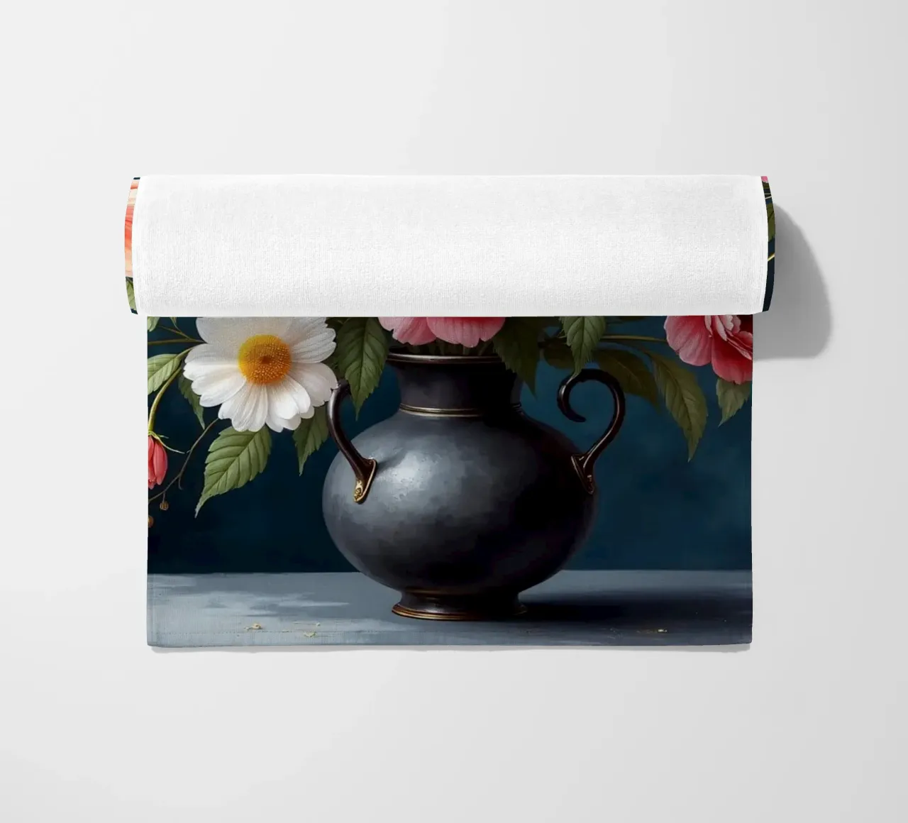 Bellissima composizione di fiori colorati in un vaso nero telo mare da DesignDoodle
