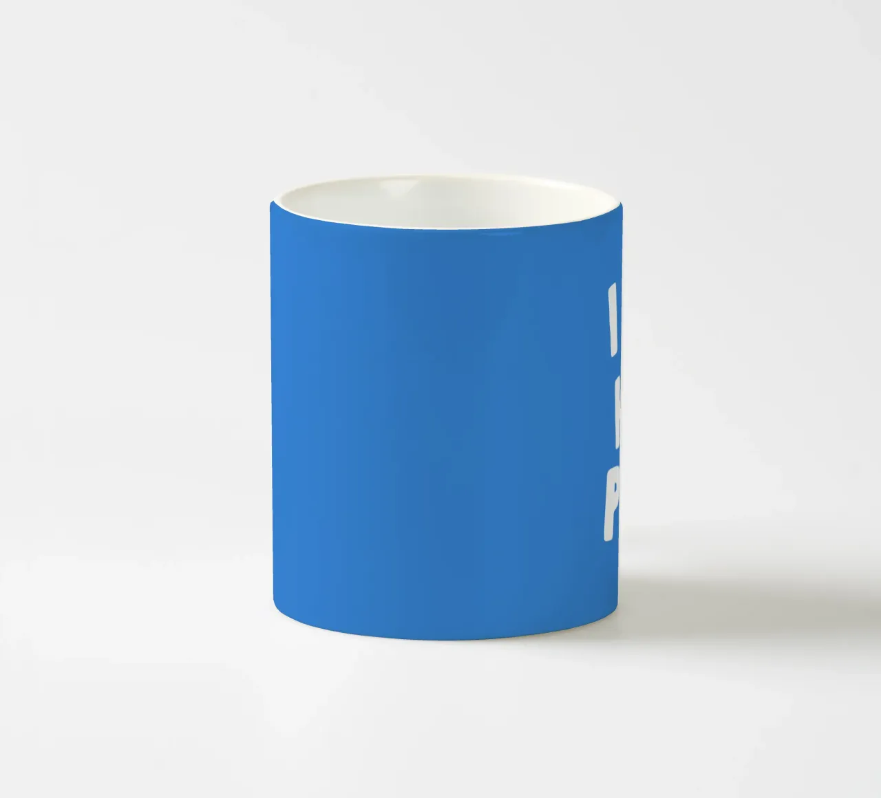 I Am Happy Optimistic Typography Print in White and Blue ceramic mug by THE MOTIVATED TYPE
