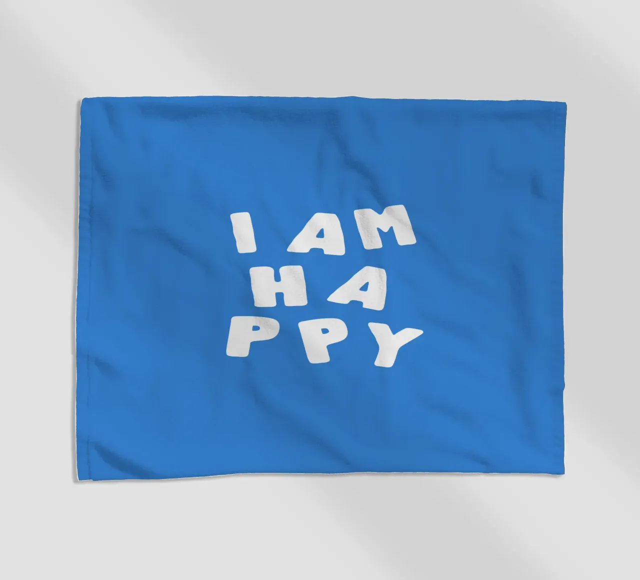 I Am Happy Optimistic Typography Print in White and Blue beach towel by THE MOTIVATED TYPE