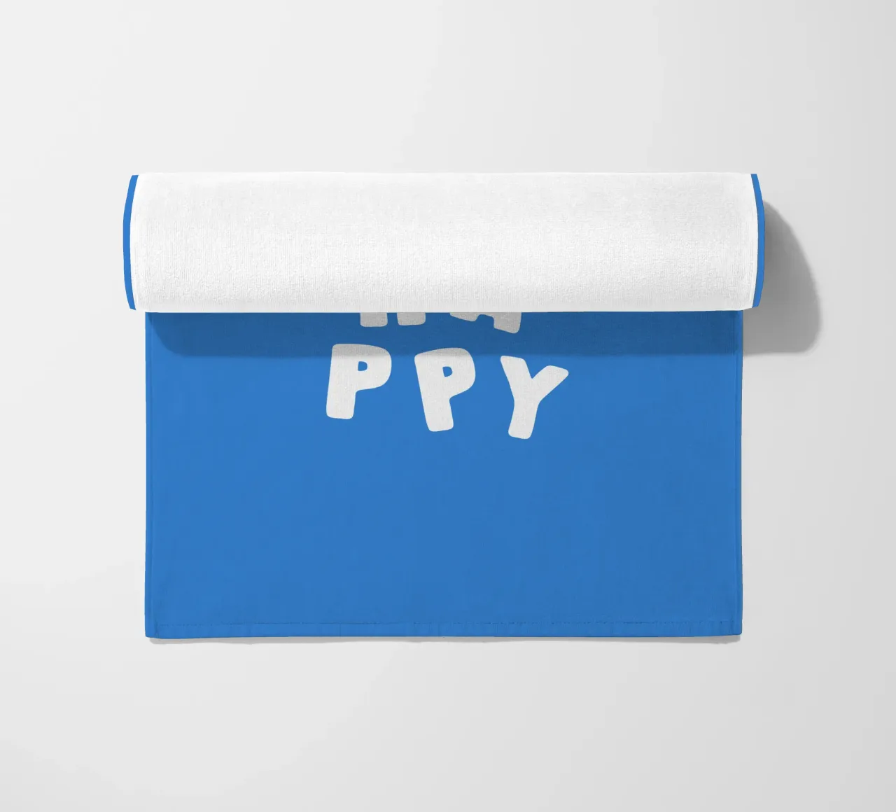 I Am Happy Optimistic Typography Print in White and Blue beach towel by THE MOTIVATED TYPE