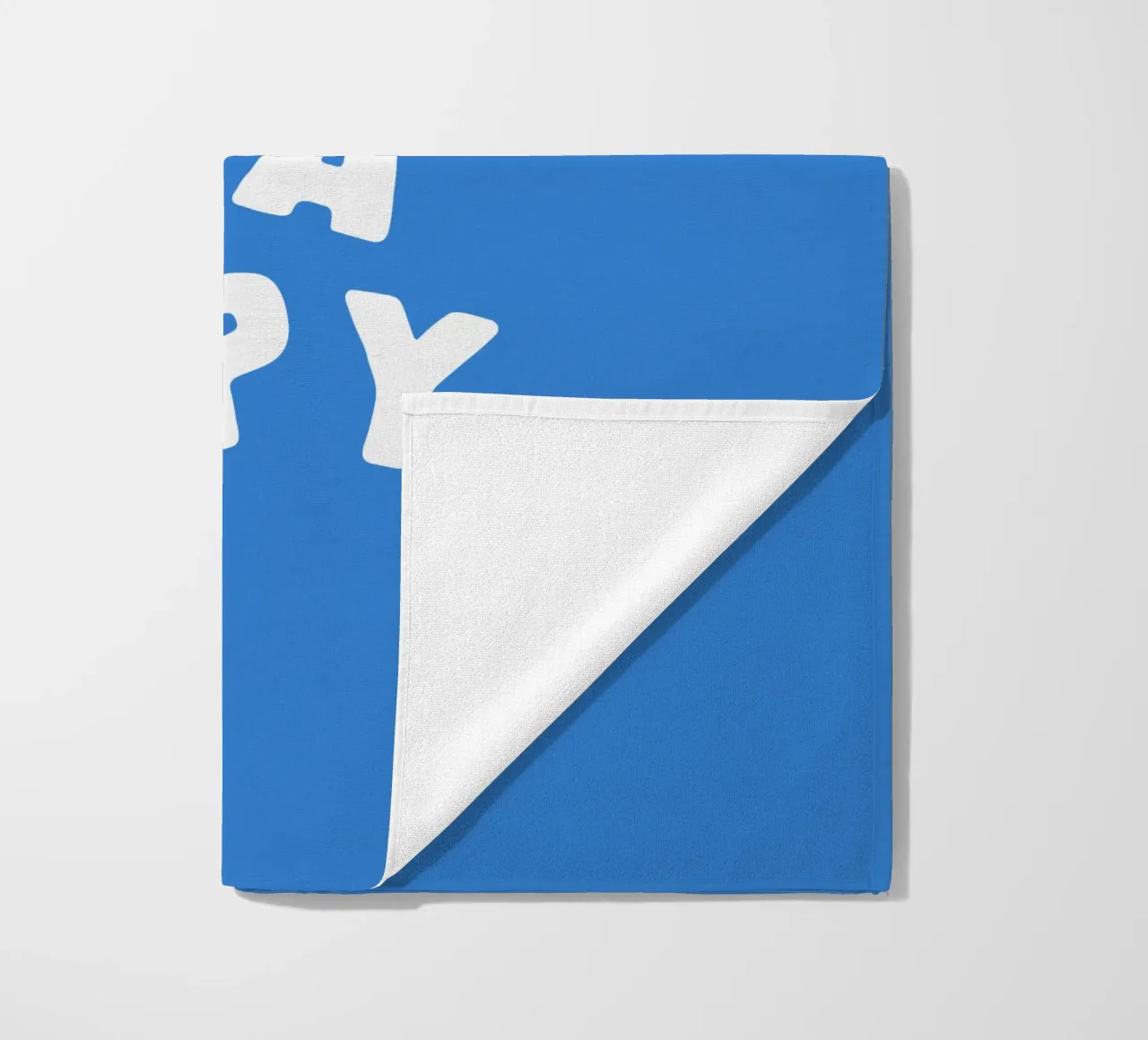 I Am Happy Optimistic Typography Print in White and Blue beach towel by THE MOTIVATED TYPE