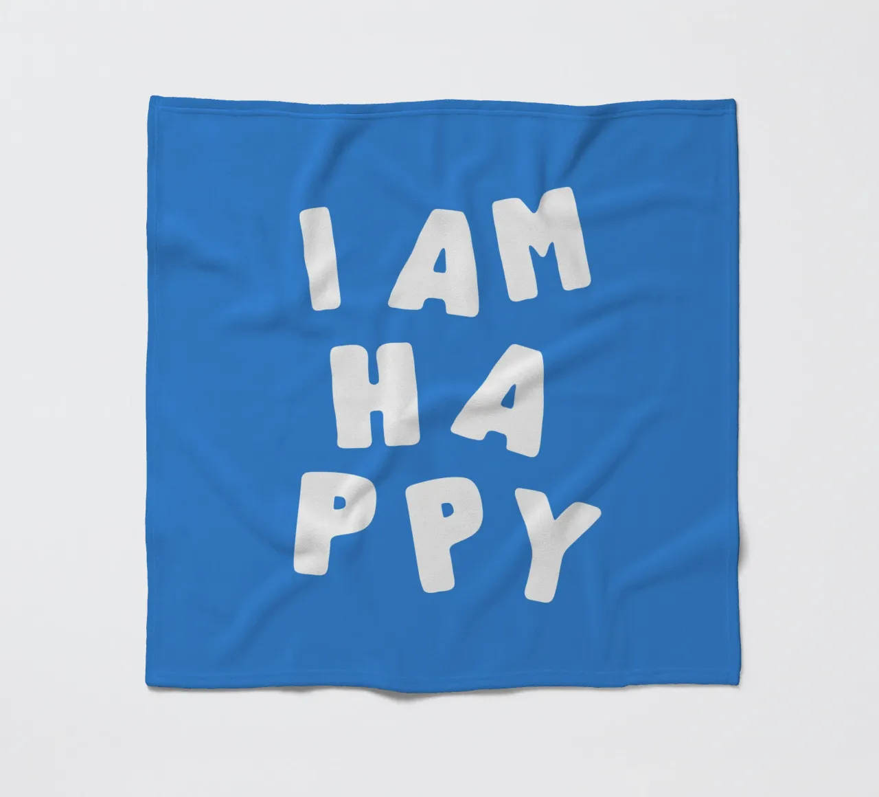 I Am Happy Optimistic Typography Print in White and Blue fleece blanket by THE MOTIVATED TYPE