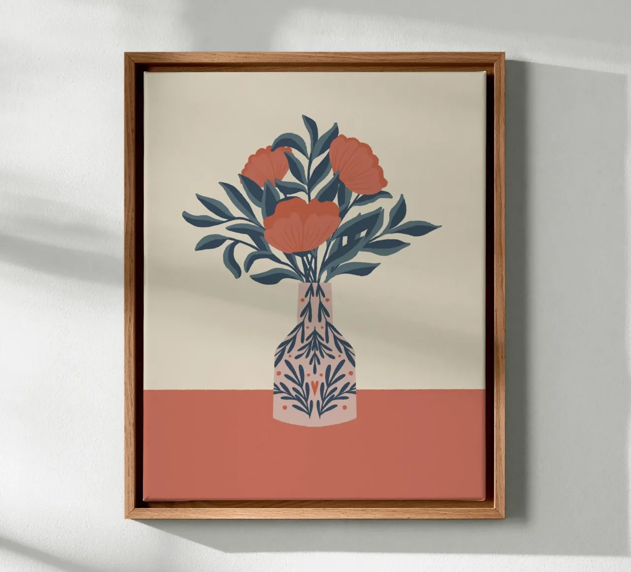 Poppies in a vase - vintage vibes canvas with Floater frame by Wackapacka