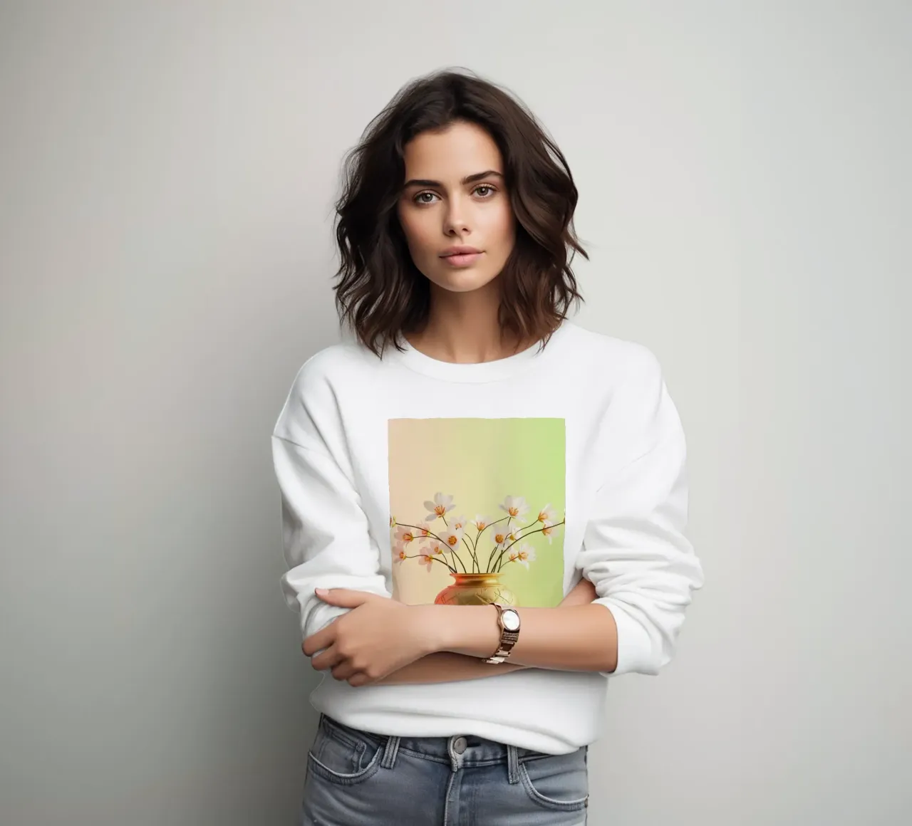 Eleganti fiori bianchi in un vaso decorativo dorato felpa da DesignDoodle