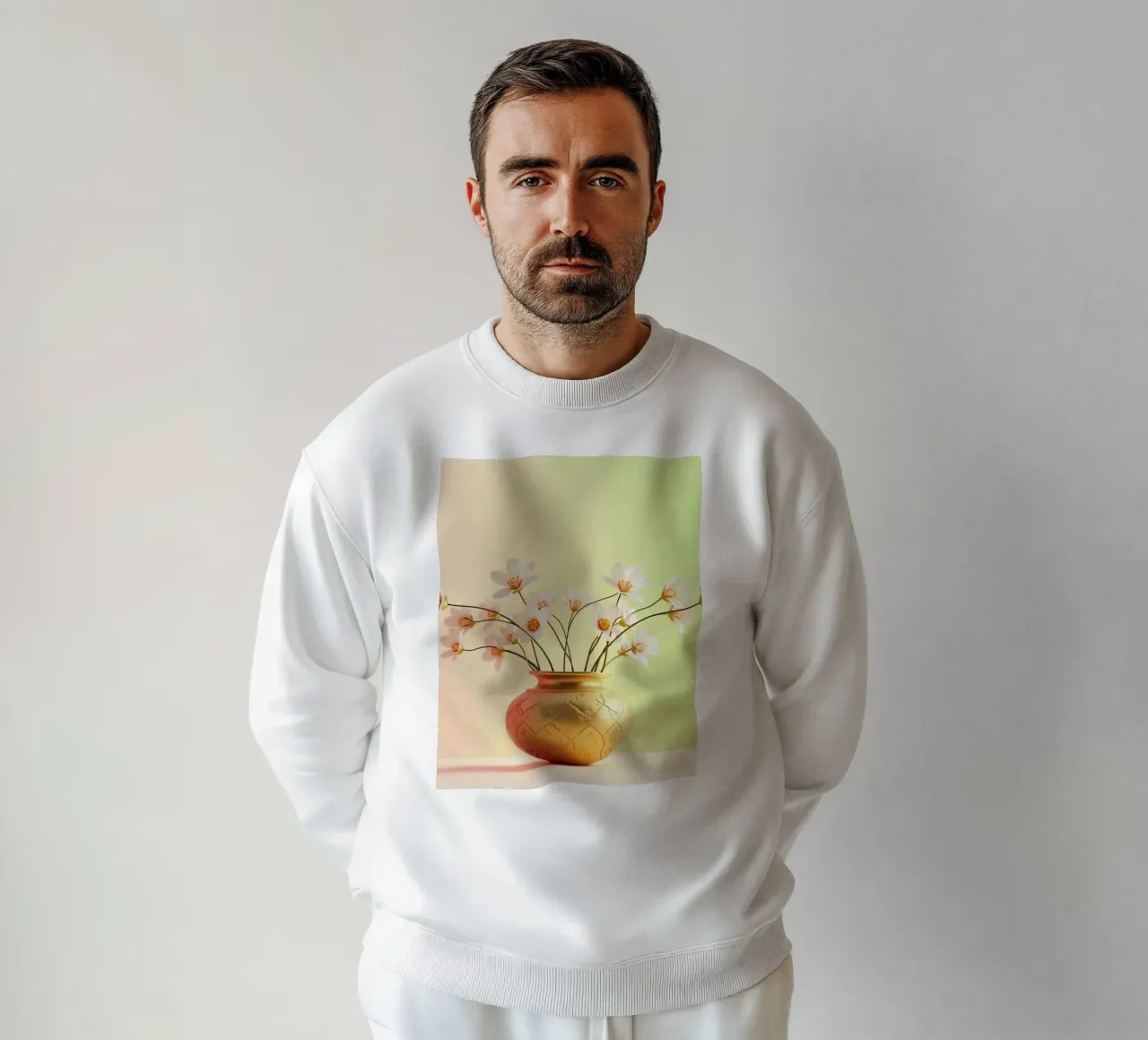 Eleganti fiori bianchi in un vaso decorativo dorato felpa da DesignDoodle