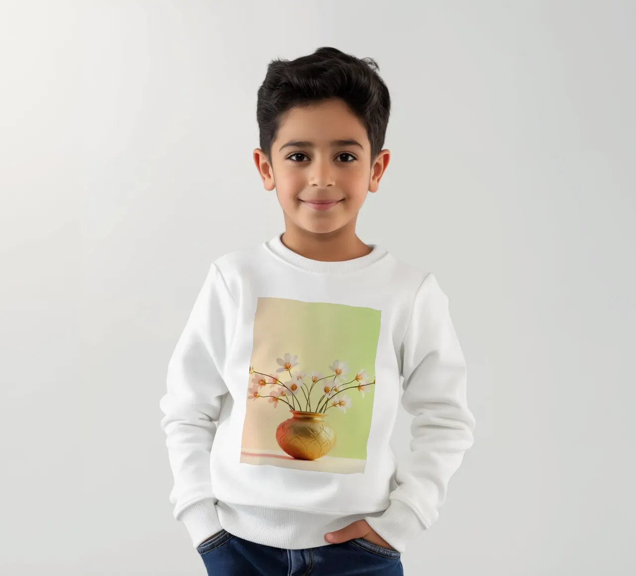 Eleganti fiori bianchi in un vaso decorativo dorato felpa bambino da DesignDoodle