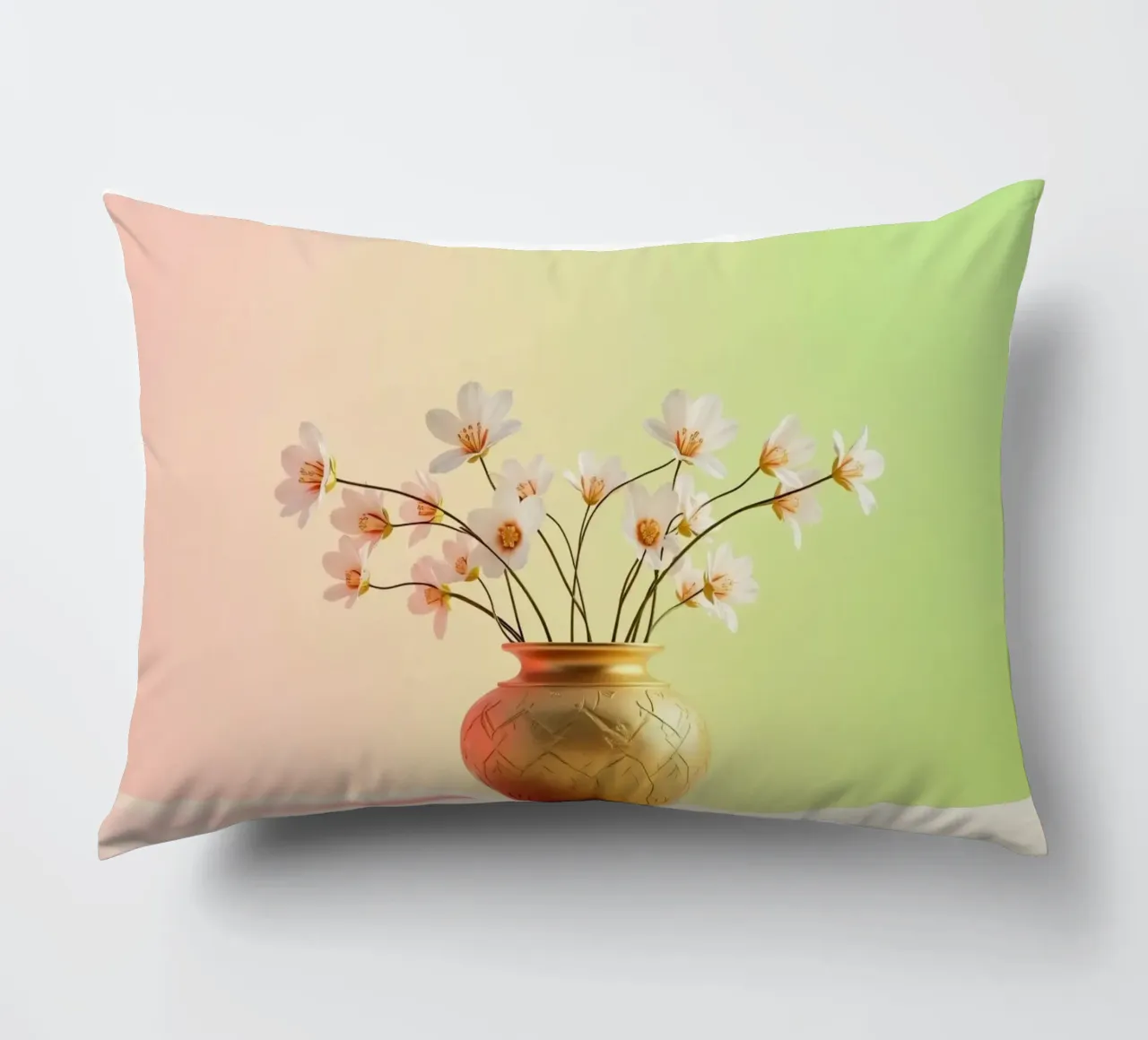 Eleganti fiori bianchi in un vaso decorativo dorato cuscino da DesignDoodle