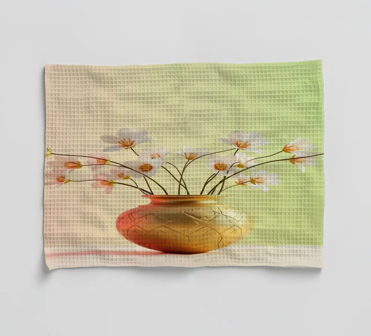 Fleurs blanches élégantes dans un vase doré décoratif torchon de DesignDoodle